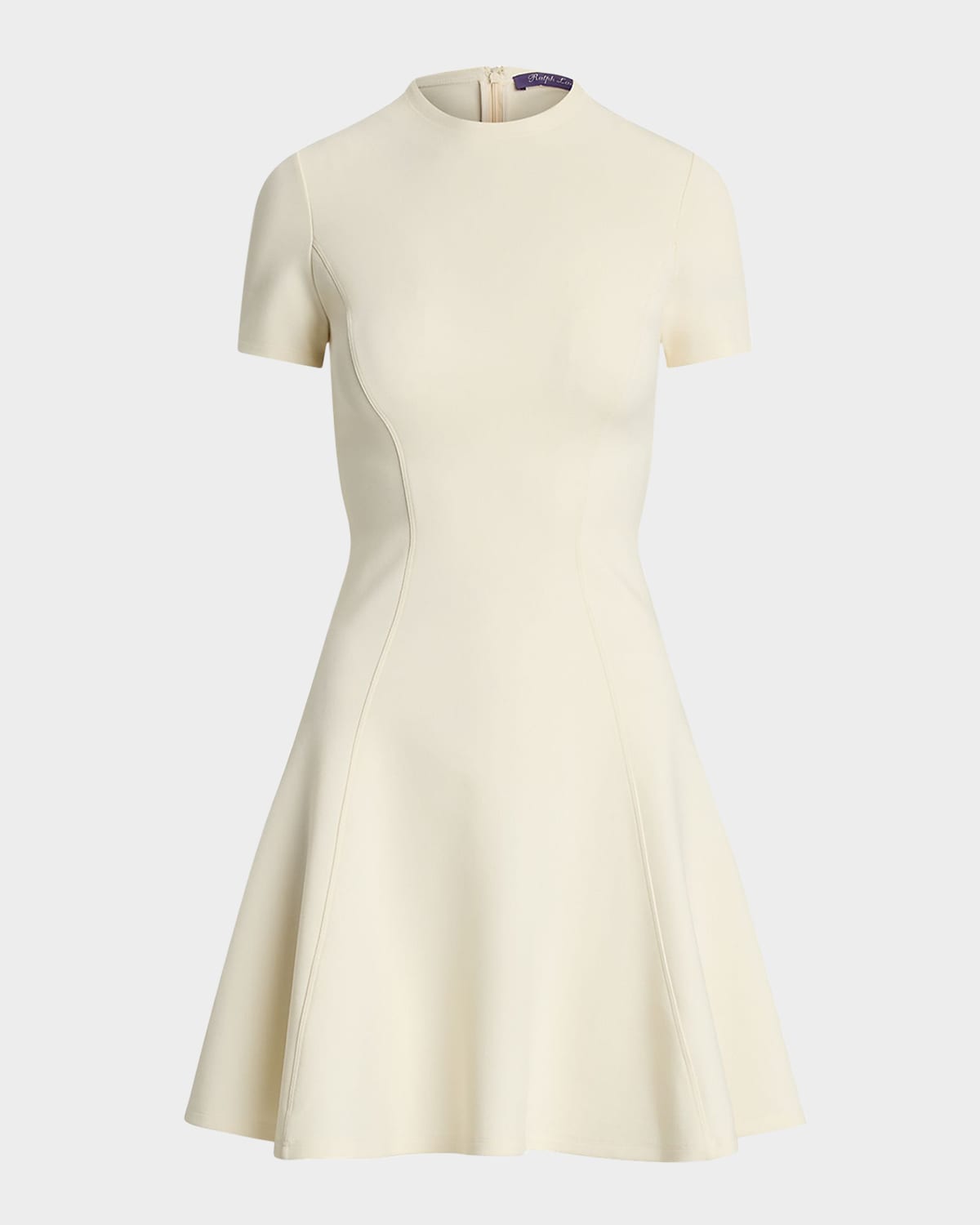 Ralph Lauren Structured Jersey Knit Flare Dress In White