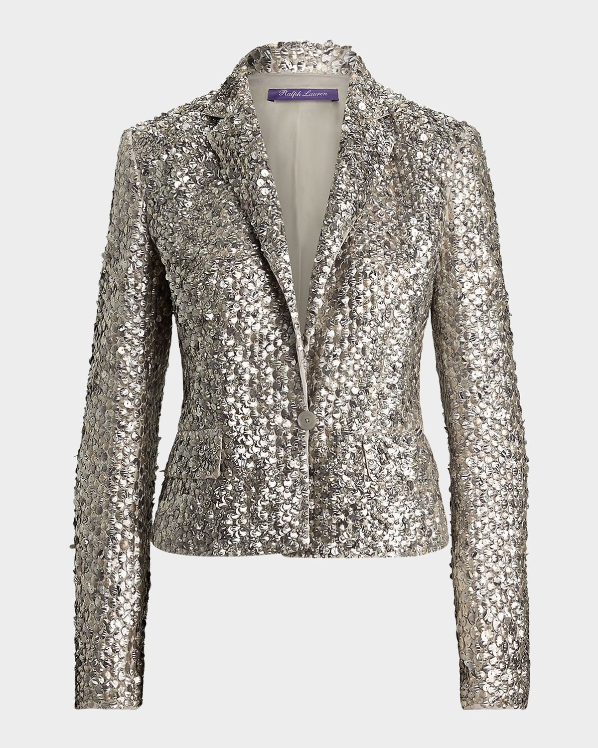 Ralph Lauren Fawn Mirrored Sequin Short Blazer Jacket In Gray