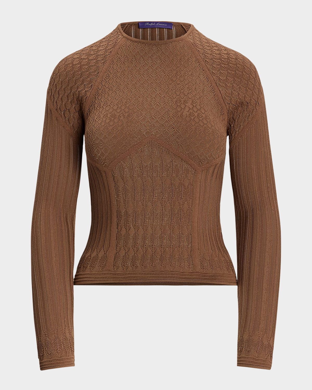 Ralph Lauren Pointelle-knit Raglan-sleeve Sweater In Brown