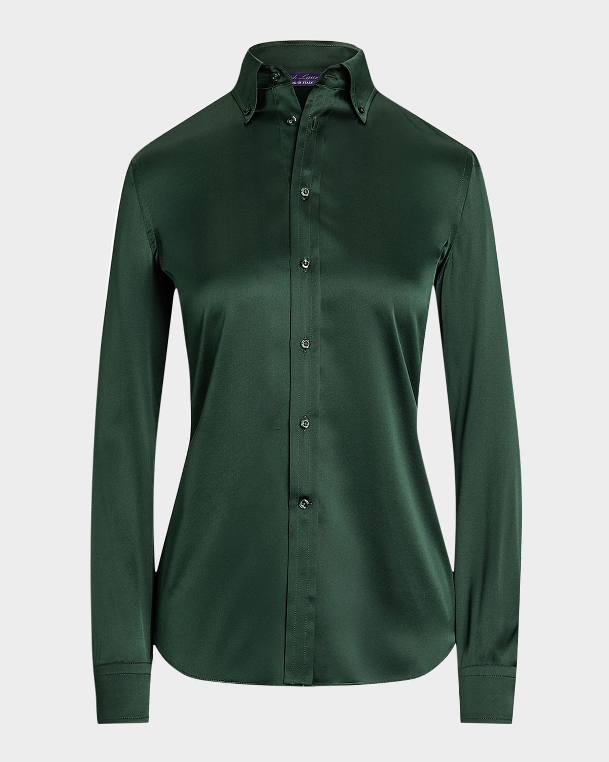 Ralph Lauren Cameron Satin Long-sleeve Shirt In Green