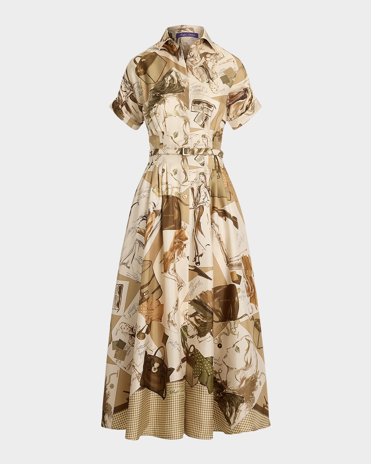 Ralph Lauren Donatella Multi Diary Of A Collection Silk Shirtdress In Brown