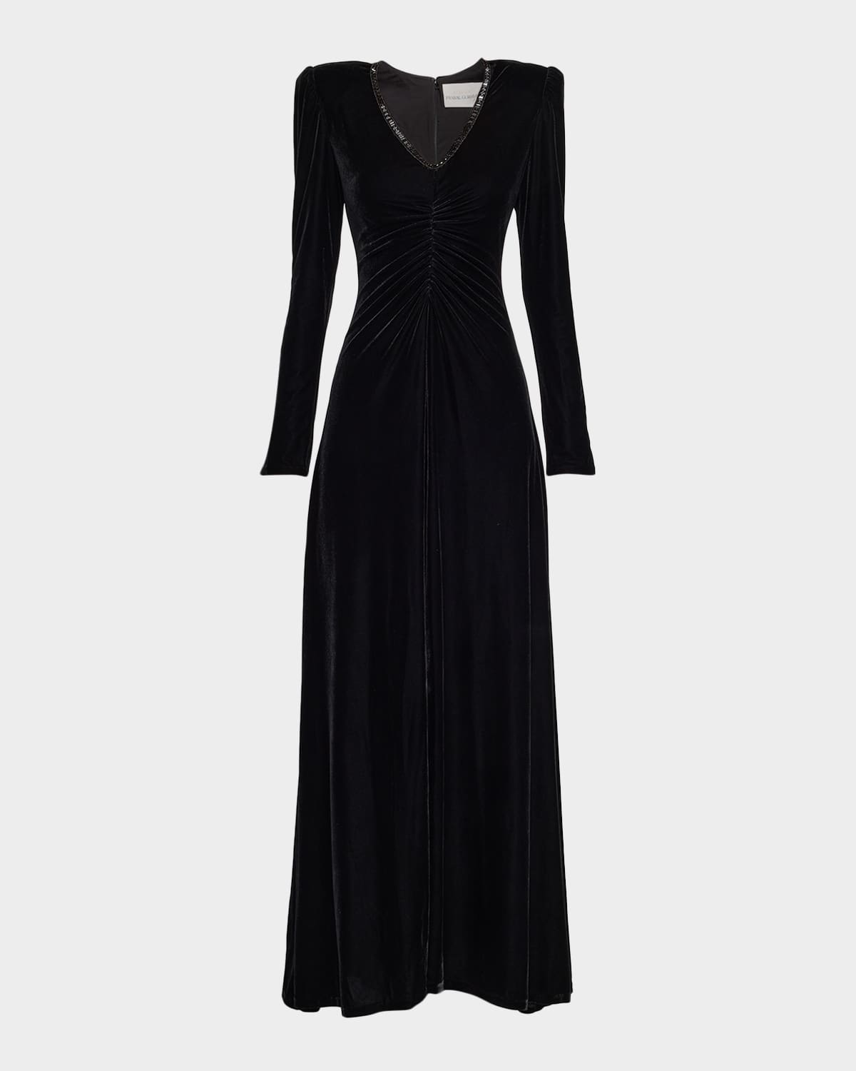 Atelier Prabal Gurung Maude Ruched Bead-trim Gown In Black
