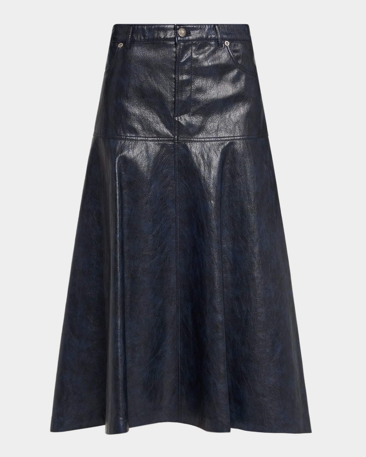 Kobi Halperin Rhea Circle-cut Faux Leather Midi Skirt In Blue