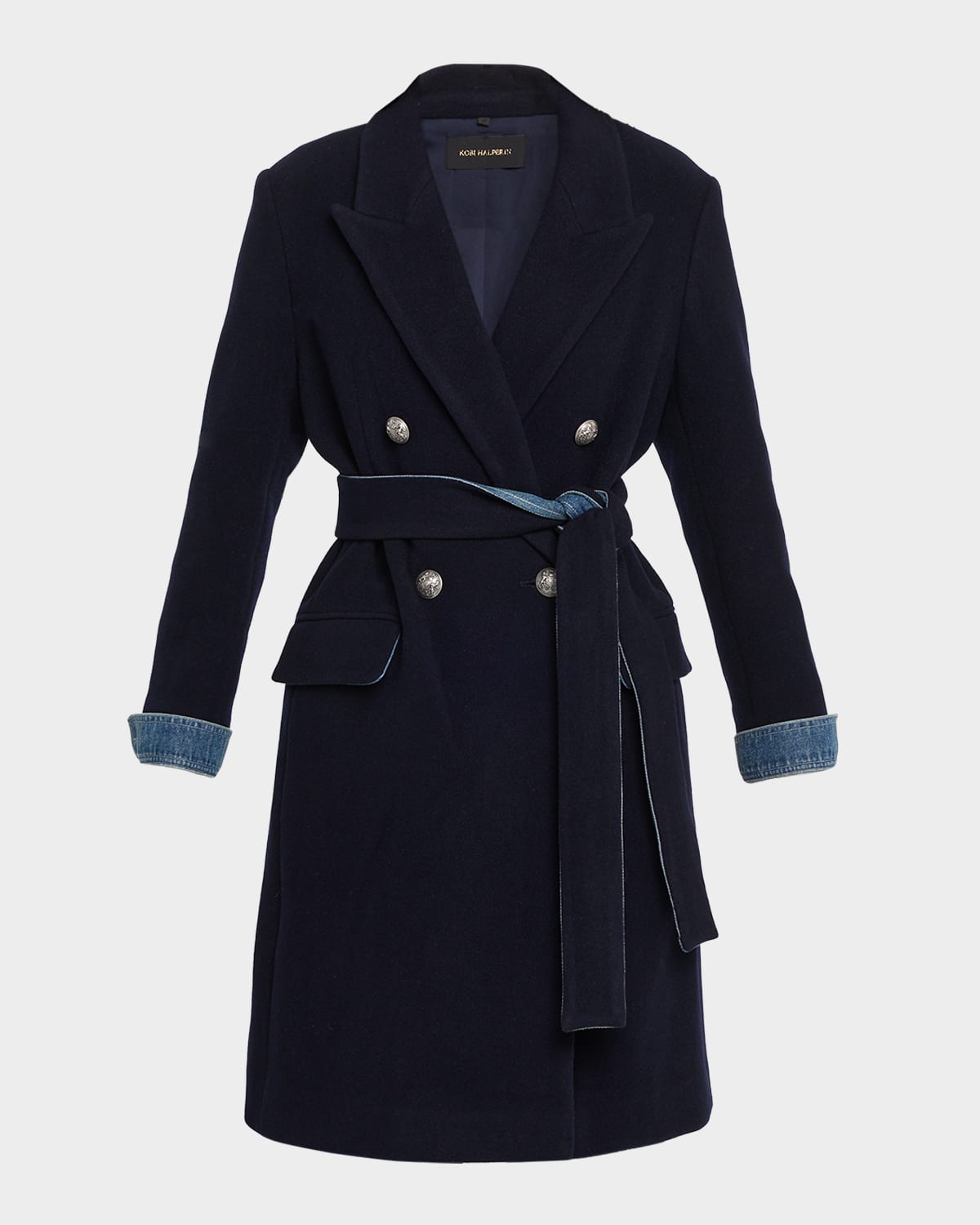 Kobi Halperin Otto Denim-trim Wool Coat In Blue