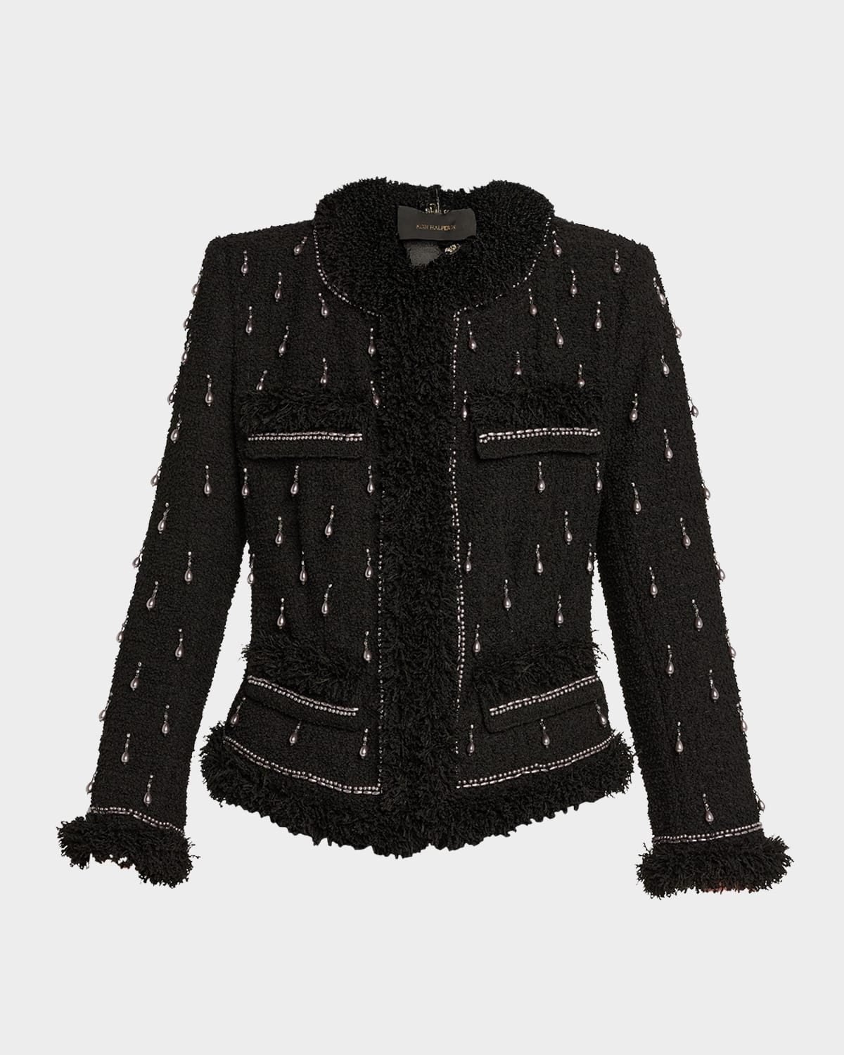 Kobi Halperin Hana Beaded Fringe-trim Tweed Jacket In Black