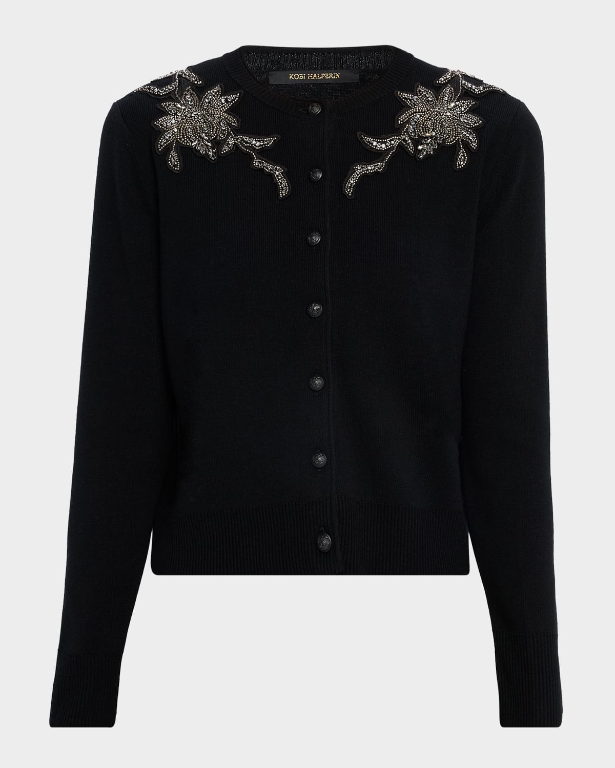 Kobi Halperin Aldrich Crystal-embroidered Cardigan Sweater In Black