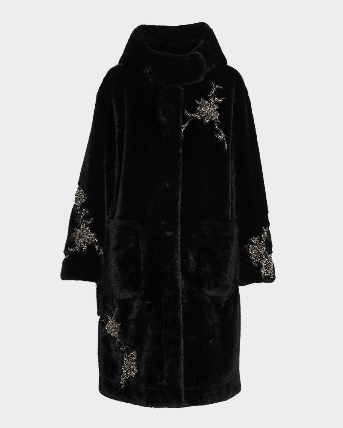 Kobi Halperin Peggy Crystal Applique Faux Fur Coat In Black