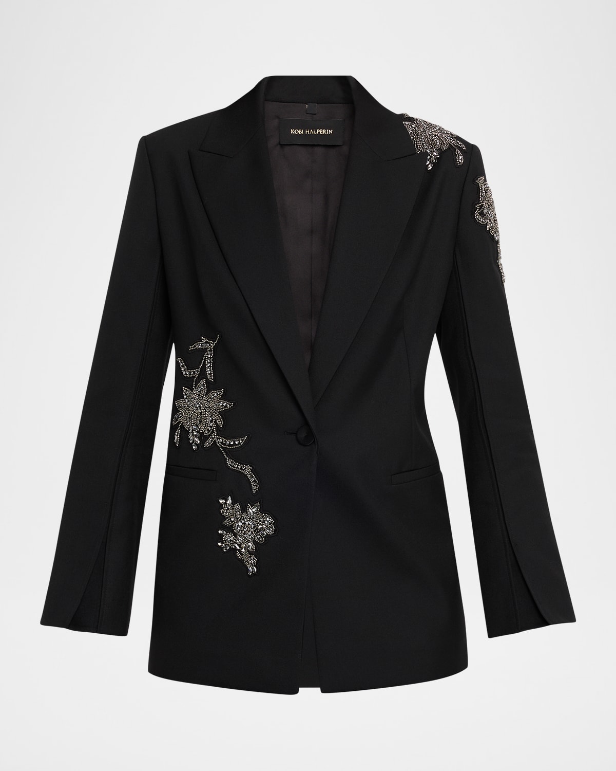 Kobi Halperin Lariz Single-button Crystal Applique Jacket In Black