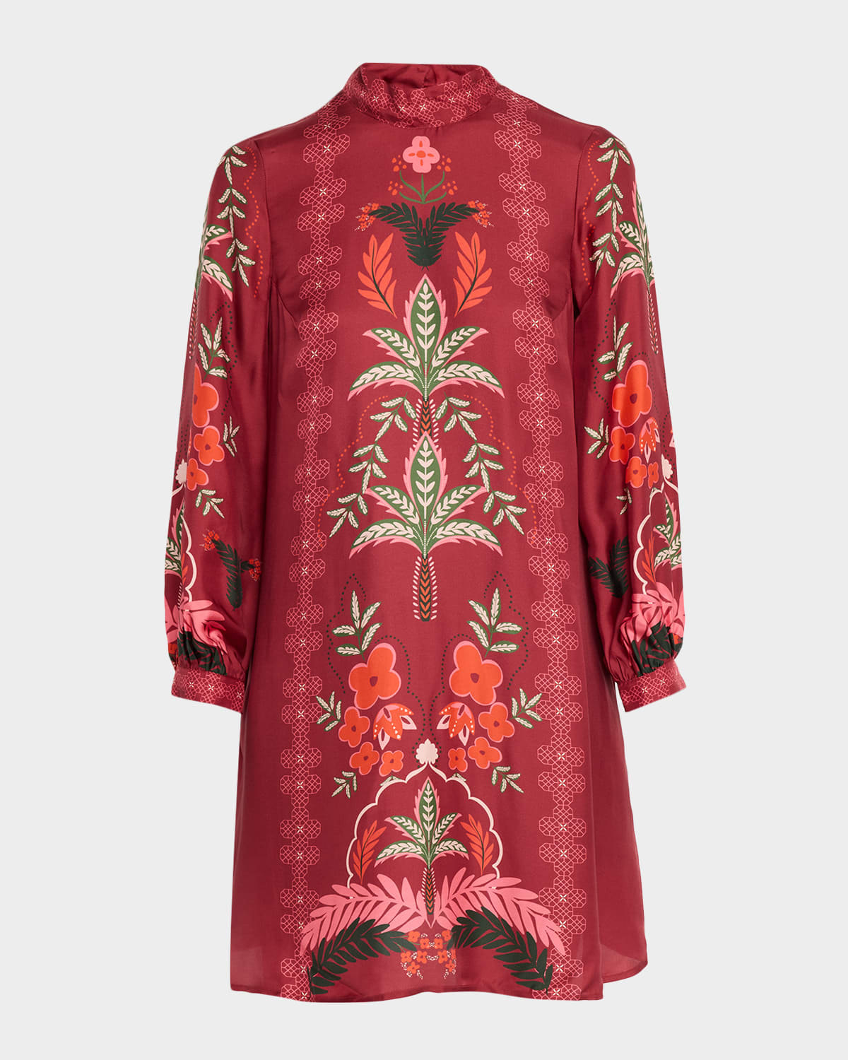 Johnny Was Kalova Printed Mock-neck Tunic Dress In Red