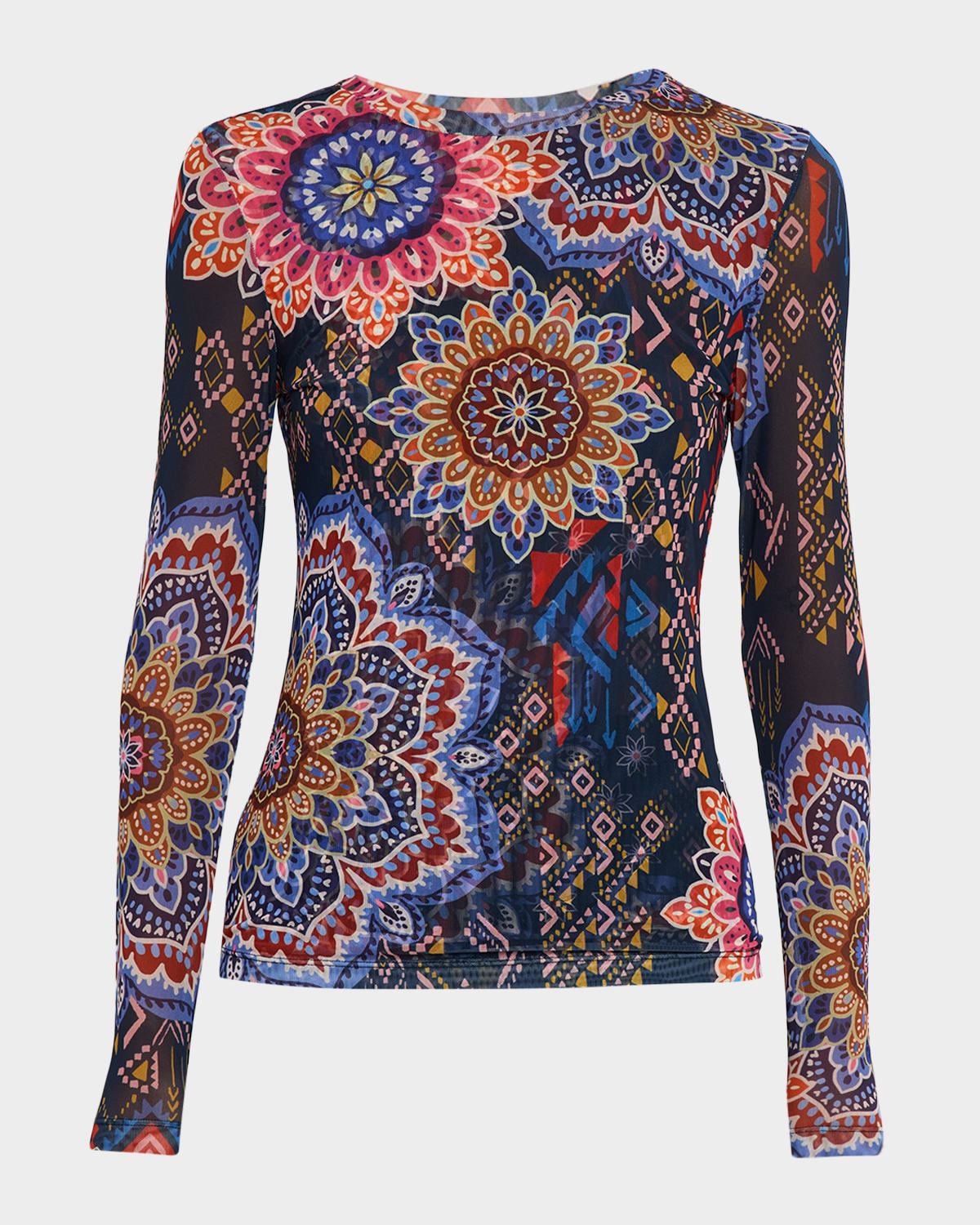 Johnny Was Natalie Long-sleeve Mesh Tee In Blue