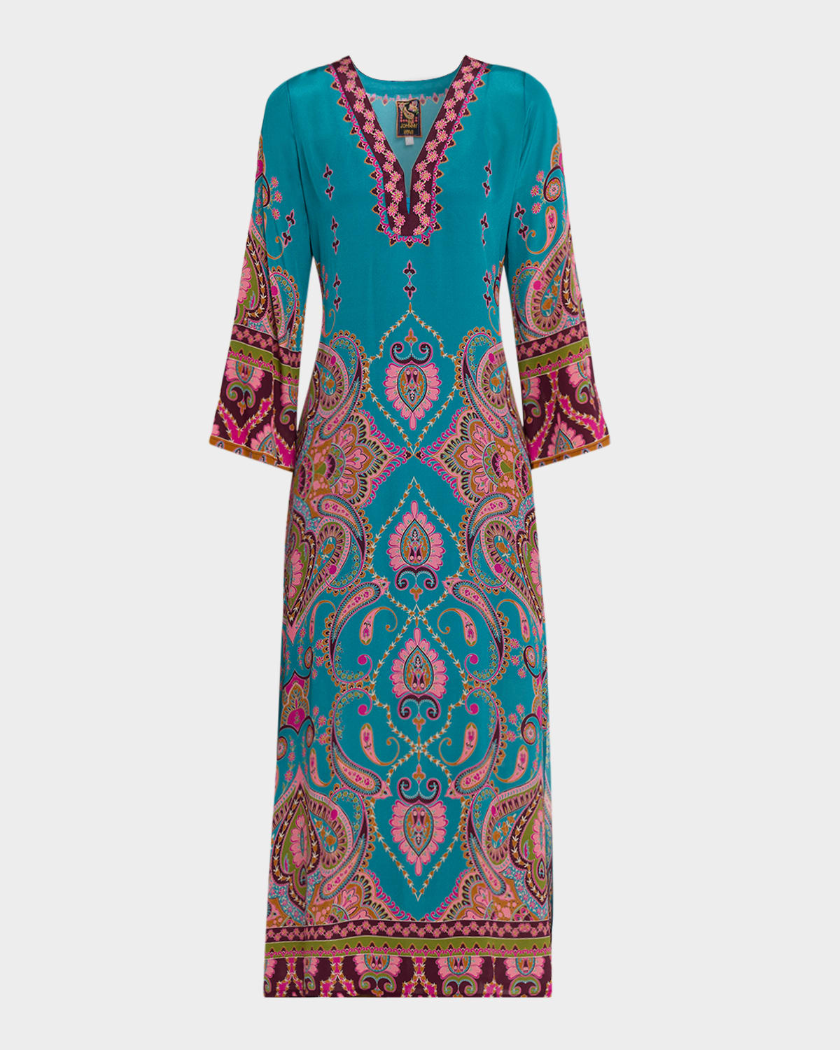 Johnny Was Judith Floral Paisley-print Silk Maxi Dress In Blue
