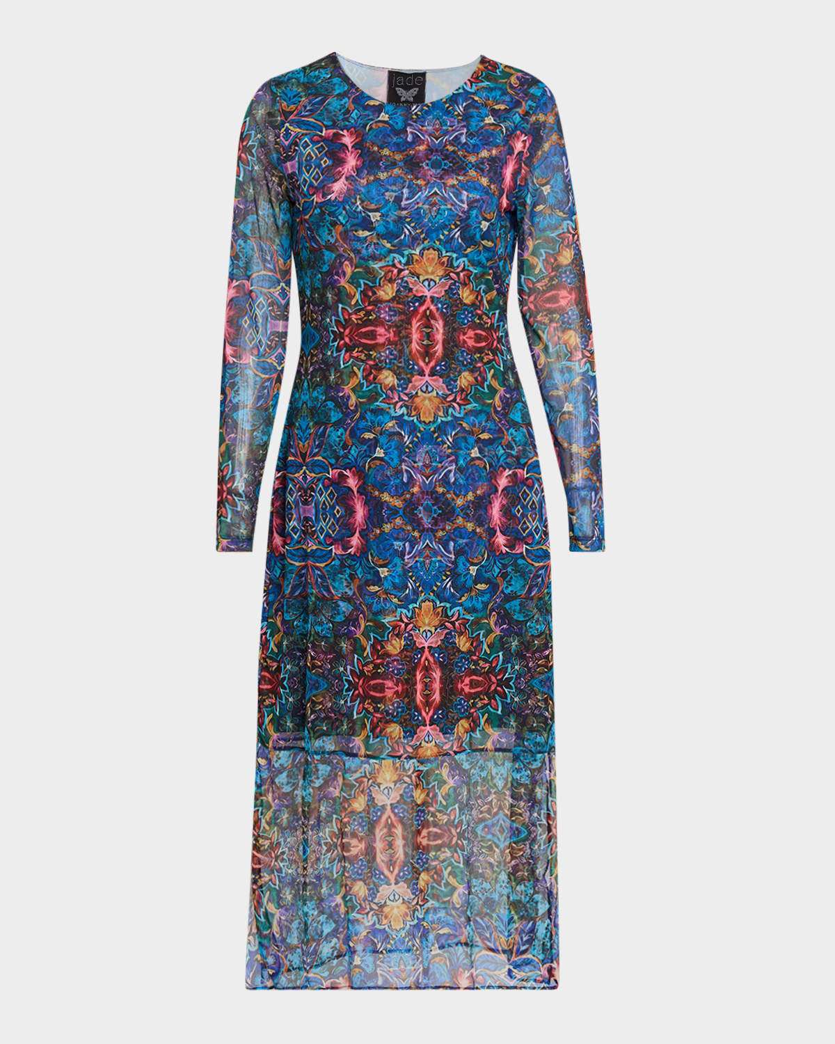 Johnny Was Tulus Kaleidoscope-print Mesh Midi Dress In Blue