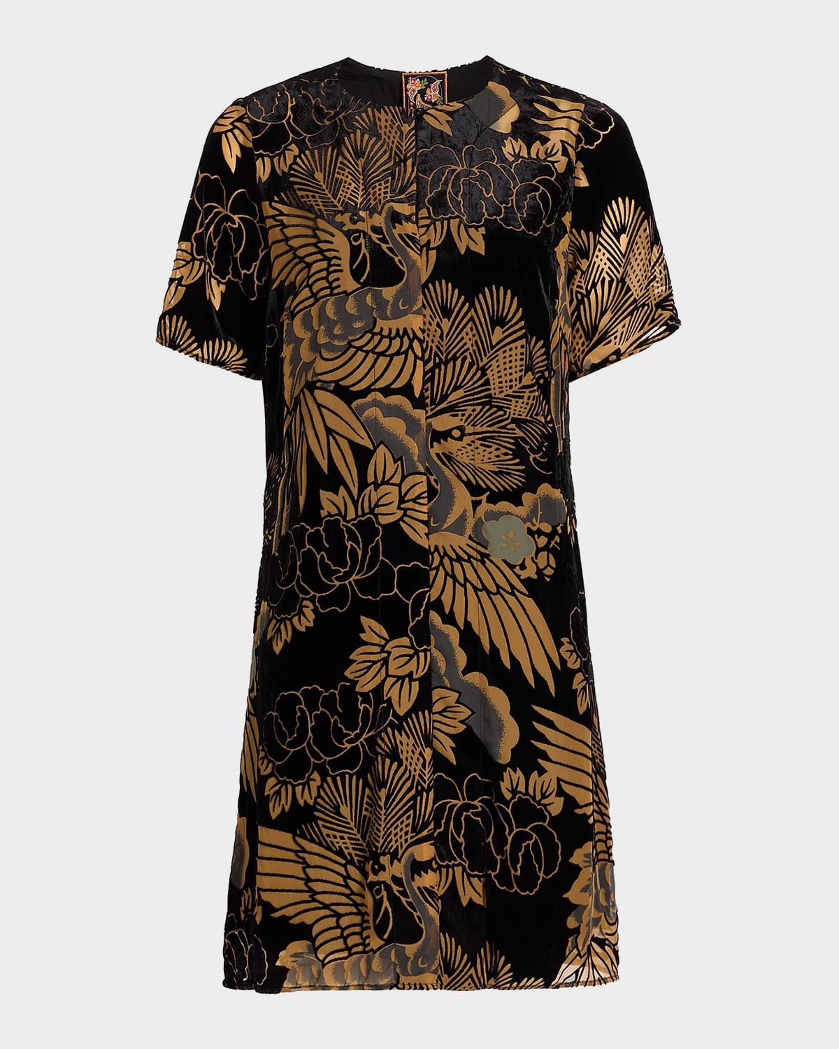 Johnny Was Felted Bird-print Shift Dress In Multi