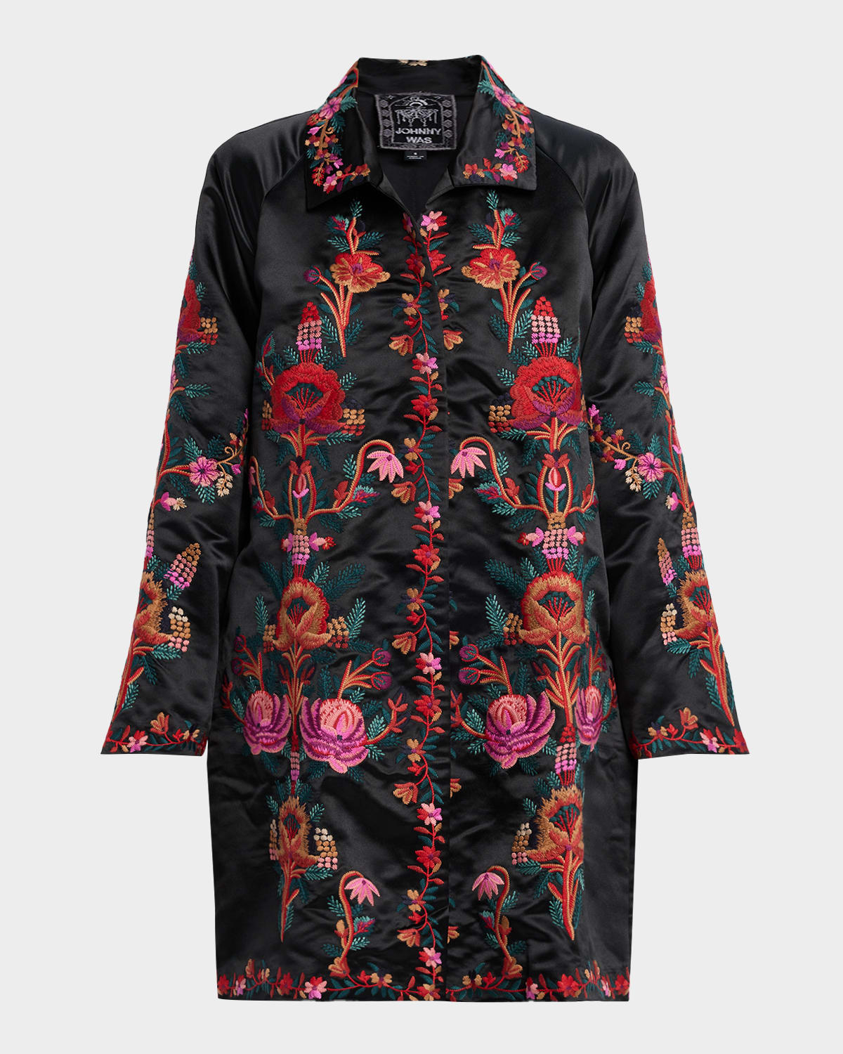 Johnny Was Ajowan Floral-embroidered Coat In Black