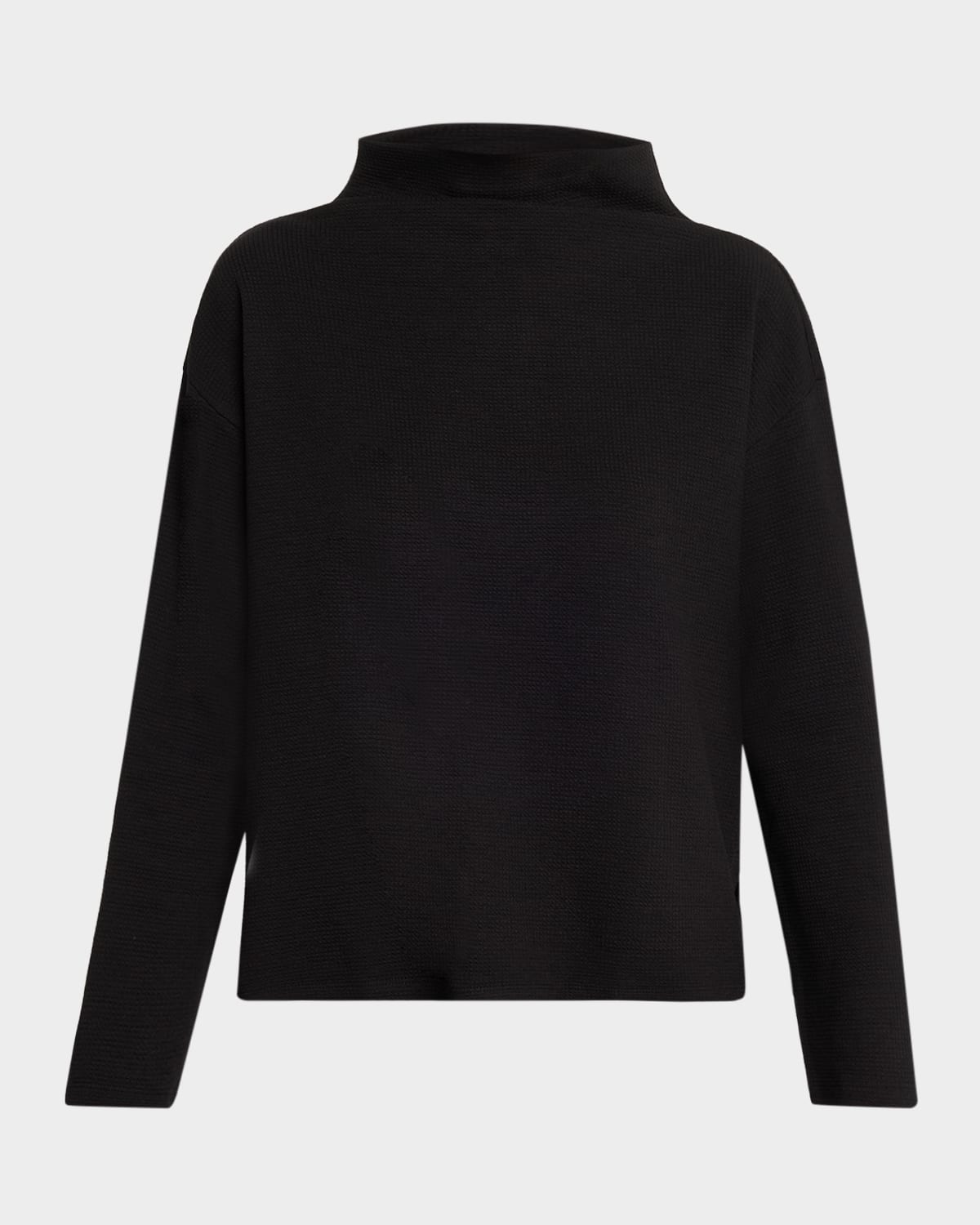 Eileen Fisher Peruvian Organic Cotton Crimp Turtleneck Top In Black