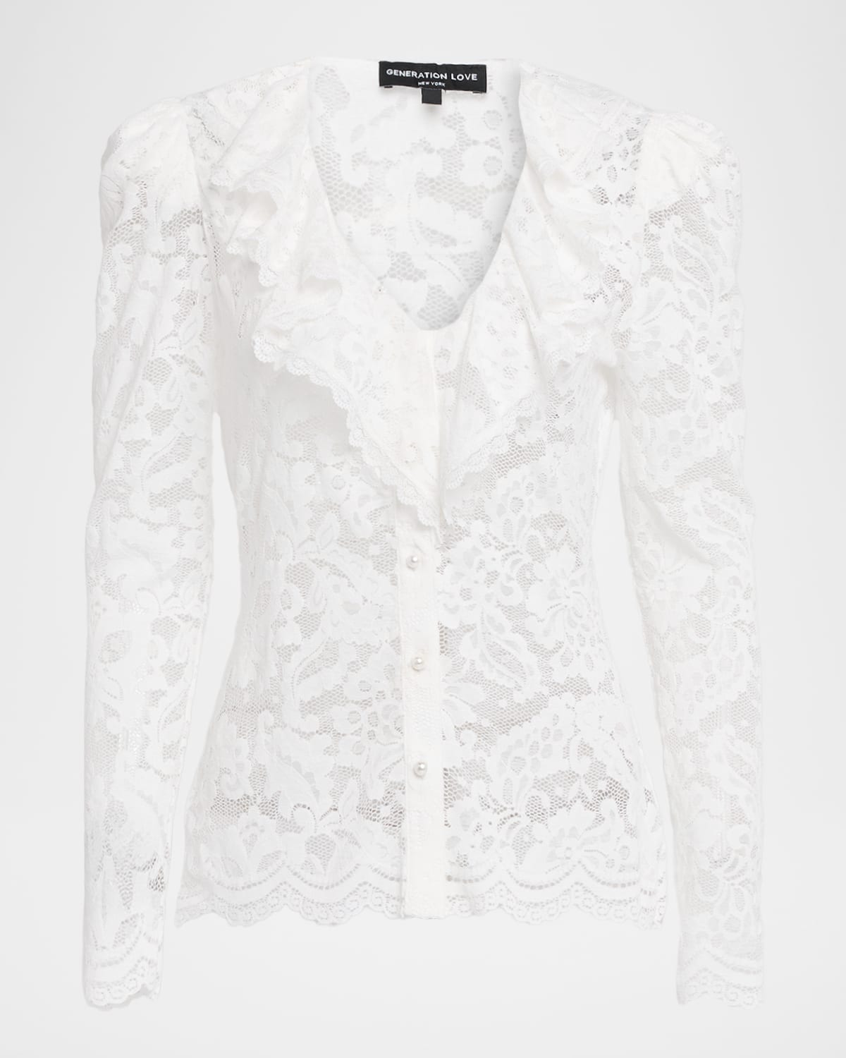 Generation Love Corsa Button-front Lace Top In White