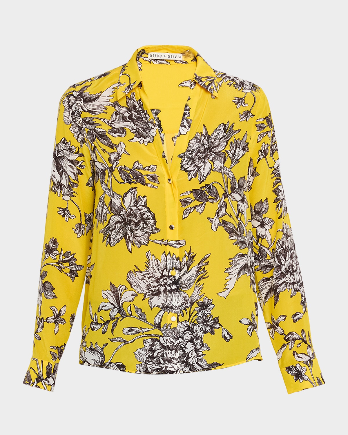 Eloise Blooming Wild Golden Button-Front Silk Blouse