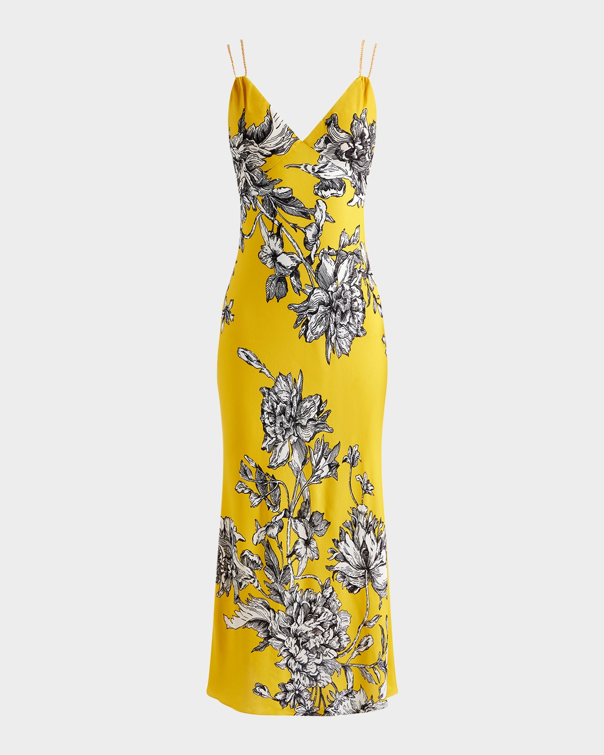 Alice And Olivia Kiro Blooming Wild Golden Hour Midi Slip Dress In Yellow