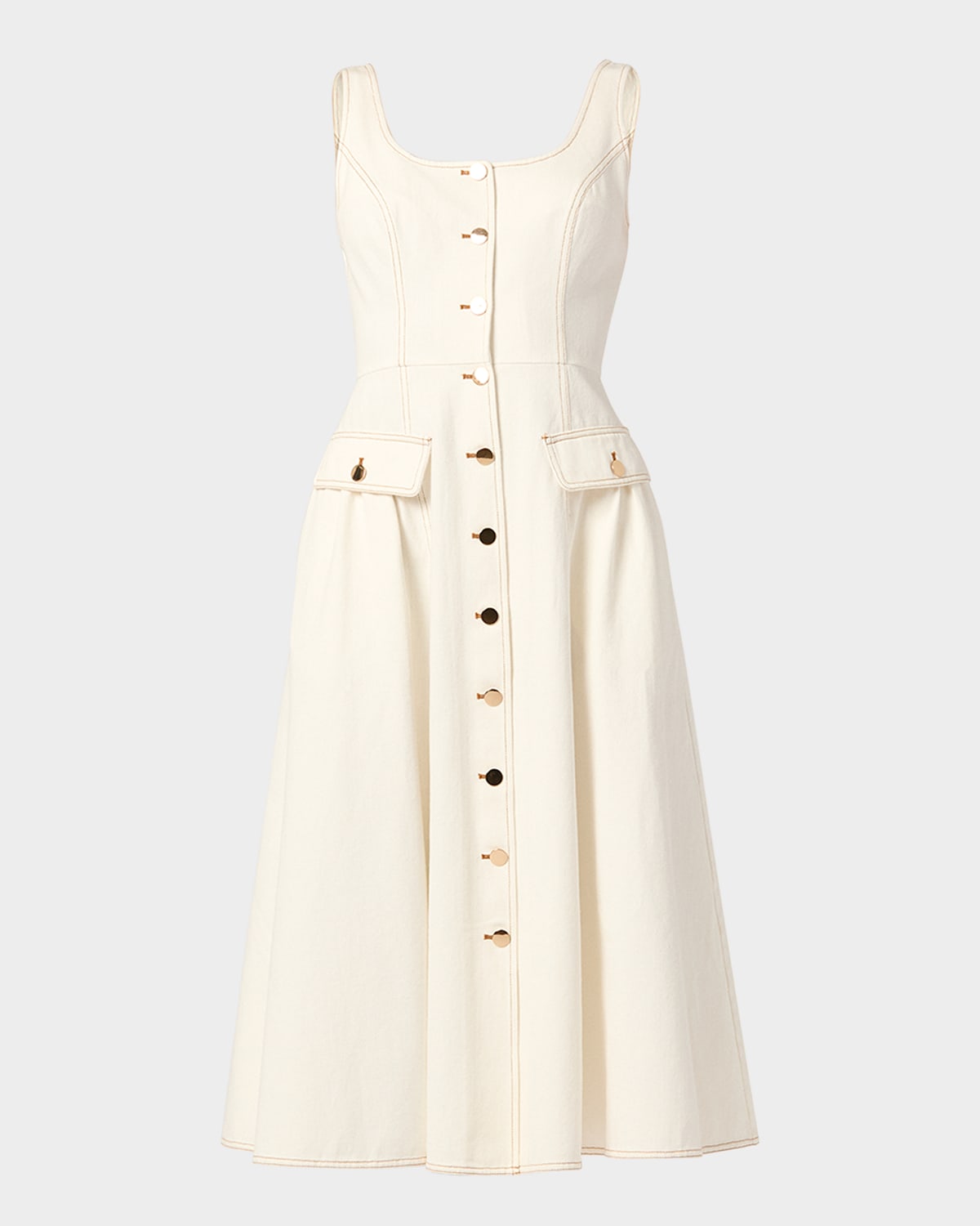 Shoshanna Belle Sleeveless Button-down Cotton Midi Dress In Brown
