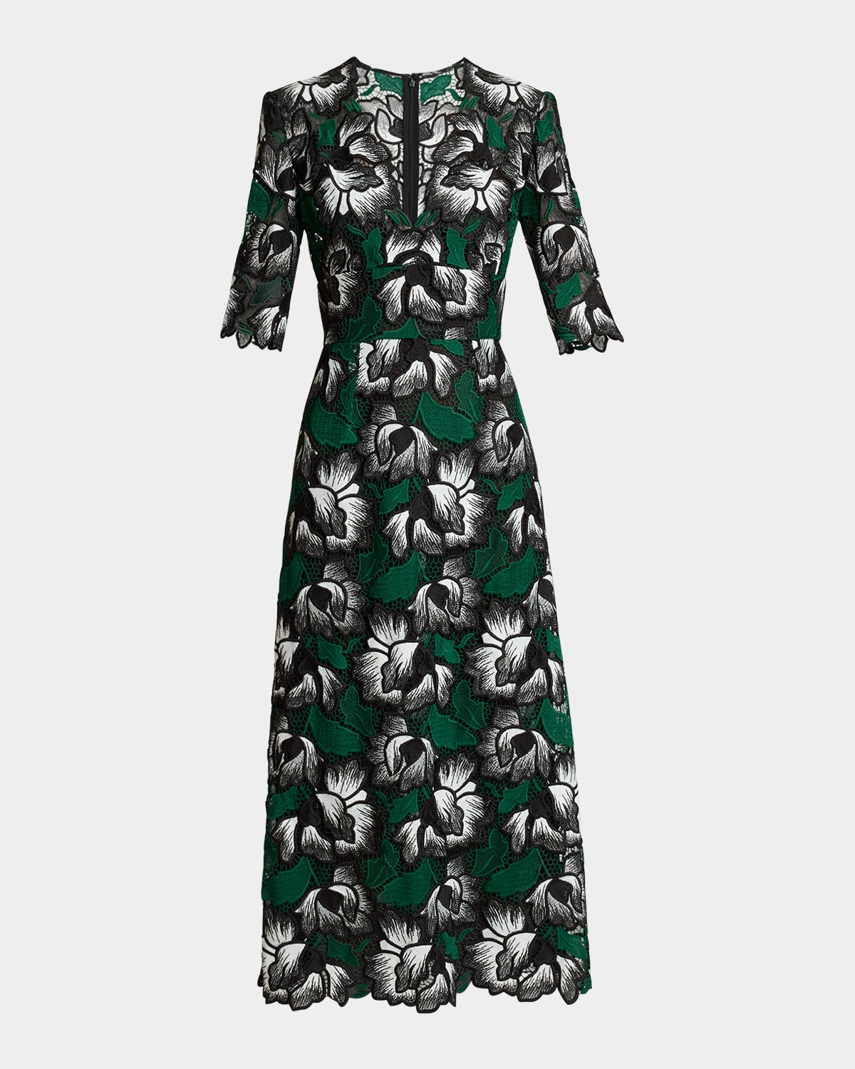 Elie Saab Floral Macrame Short-sleeve Midi Dress In Multi