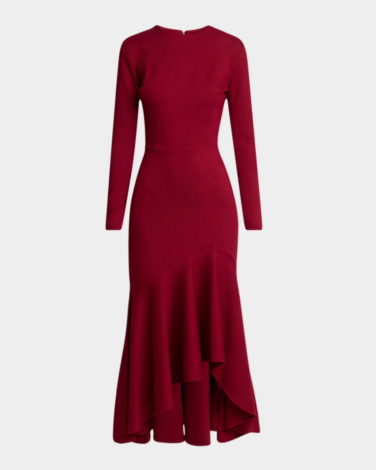 Long-Sleeve Flounce-Hem Jersey Midi Dress