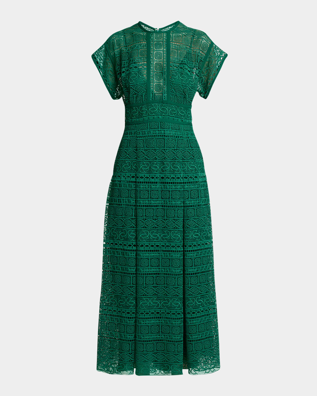 Elie Saab Macrame Lace Short-sleeve Midi Dress In Green