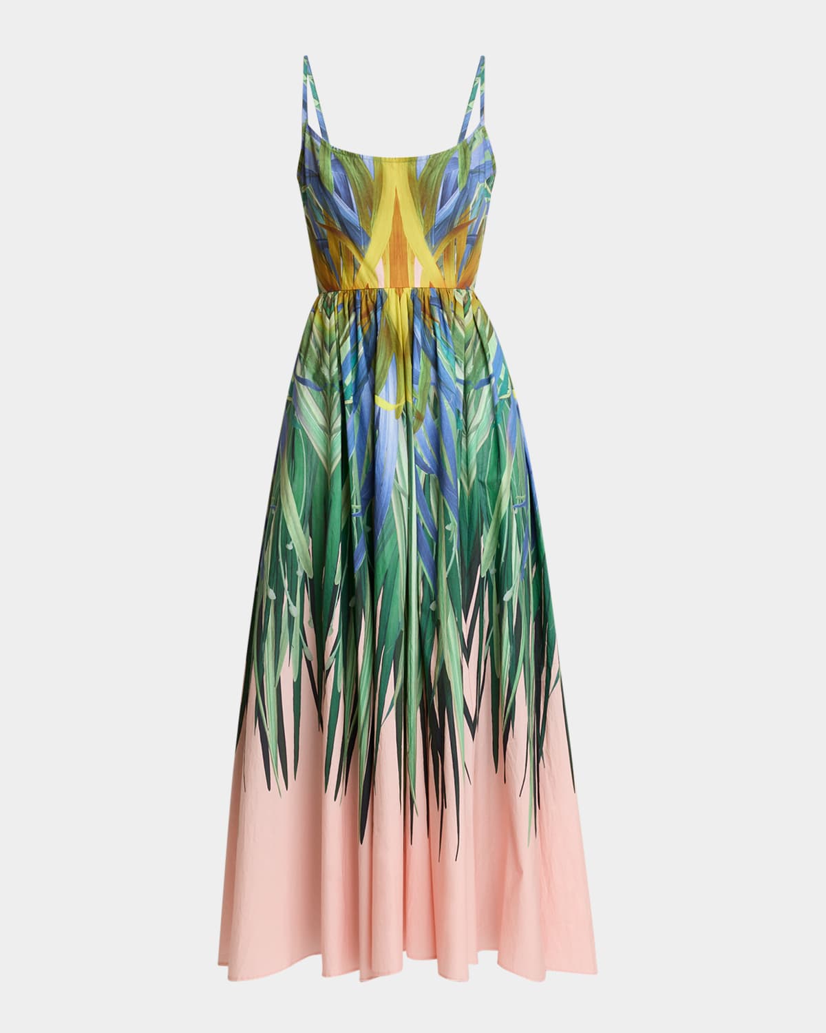Elie Saab Printed Cotton Low-back Midi Dress In Green