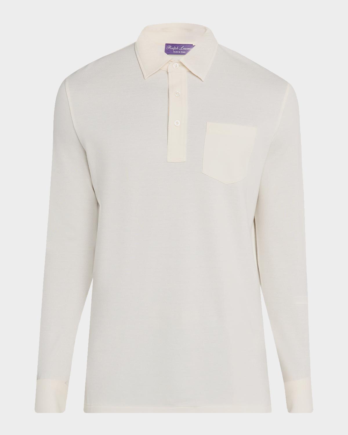 Men's Cotton and Cashmere Long-Sleeve Pocket Polo Shirt
