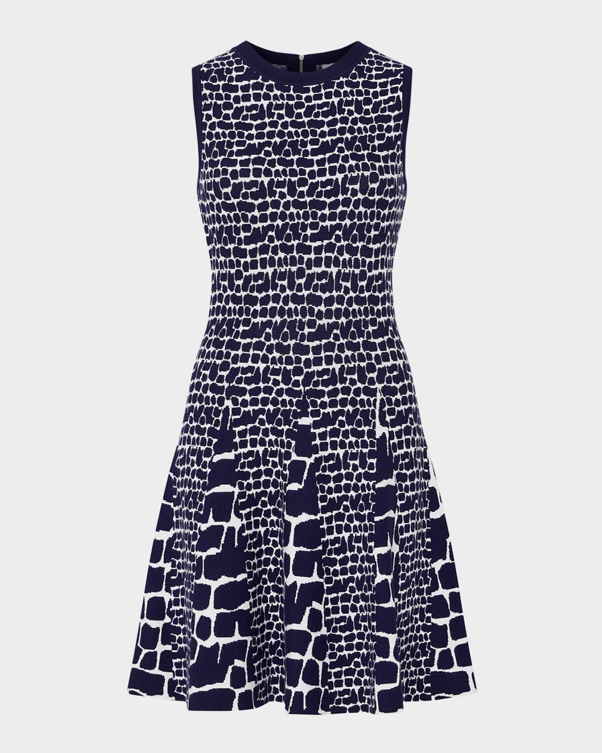 Milly Sleeveless Tile Wave Jacquard Mini Dress In Blue