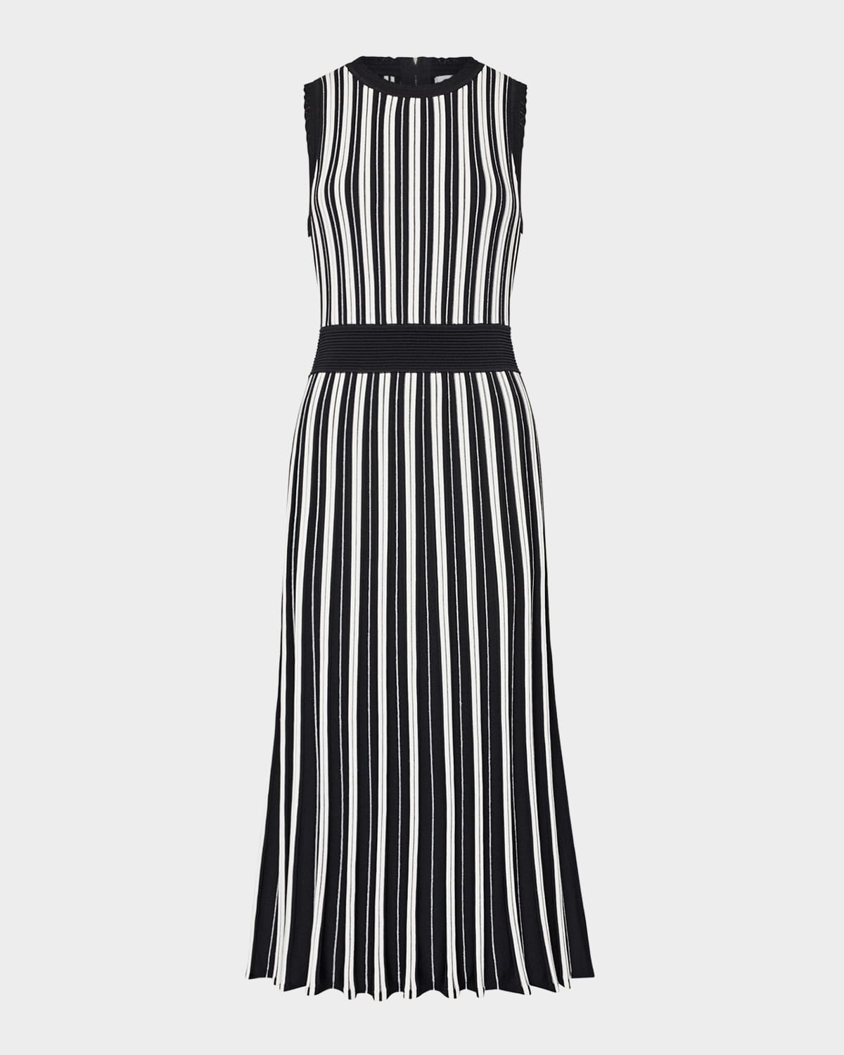 Milly Pleated Striped Knit Midi Dress In Black