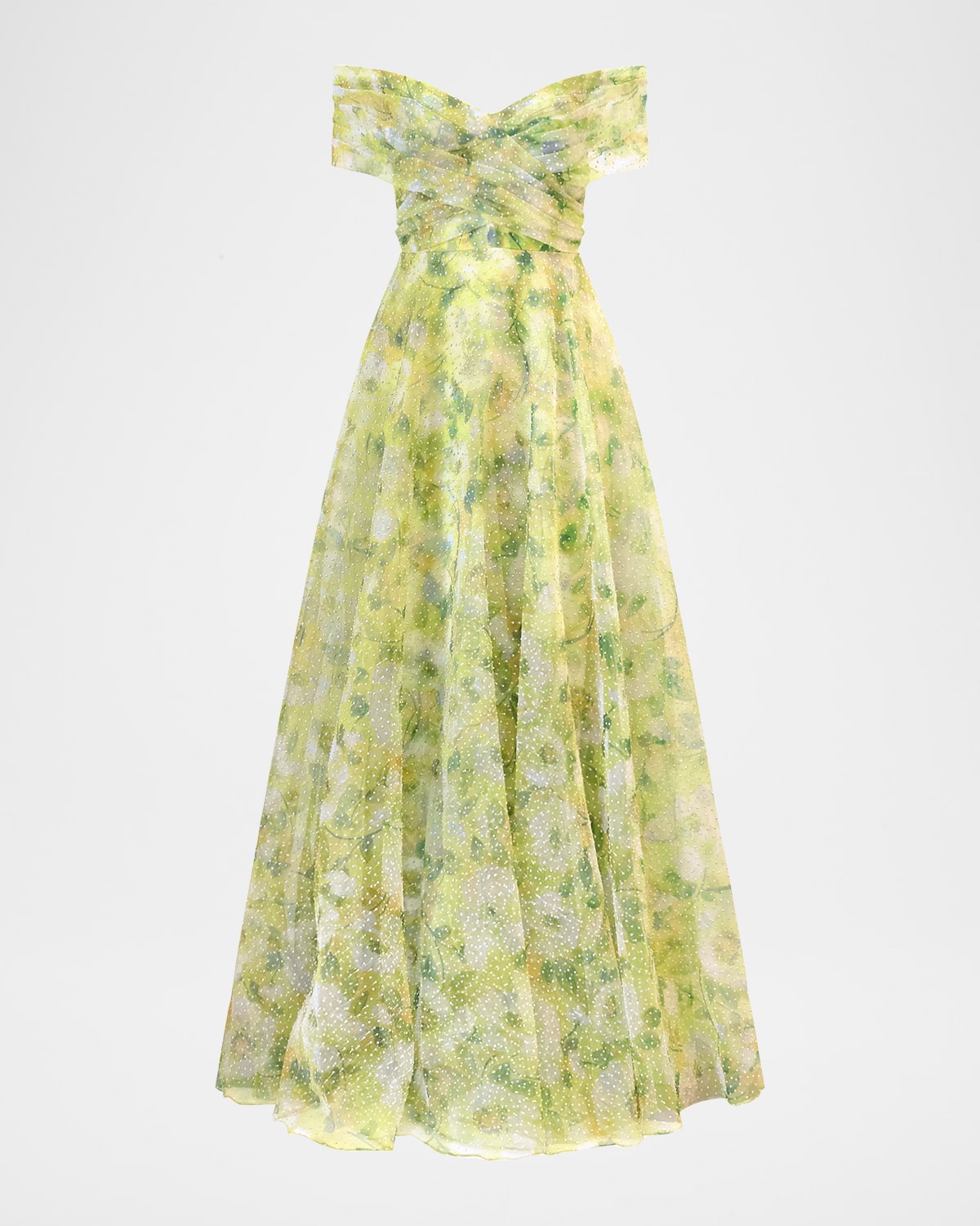 Theia Ryan Pleated Off-shoulder Organza Gown In Yellow