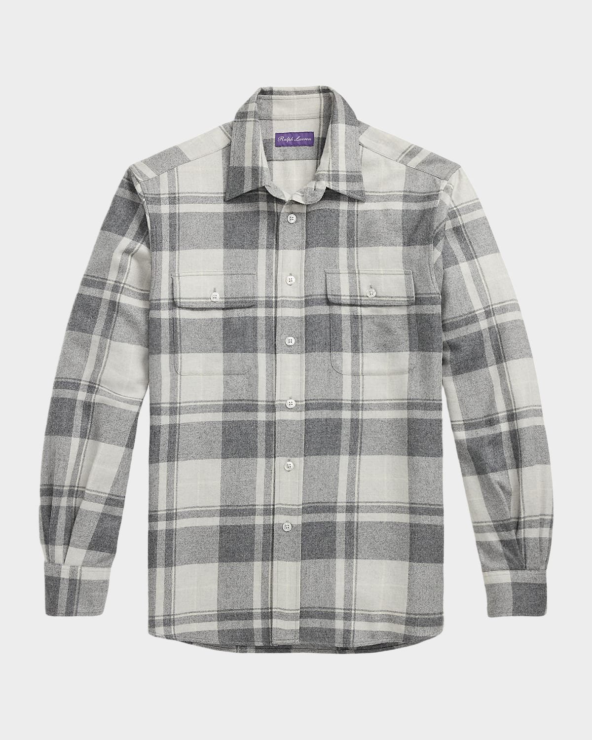 Ralph Lauren Men's Cashmere Plaid Utility Button-down Shirt In Gray