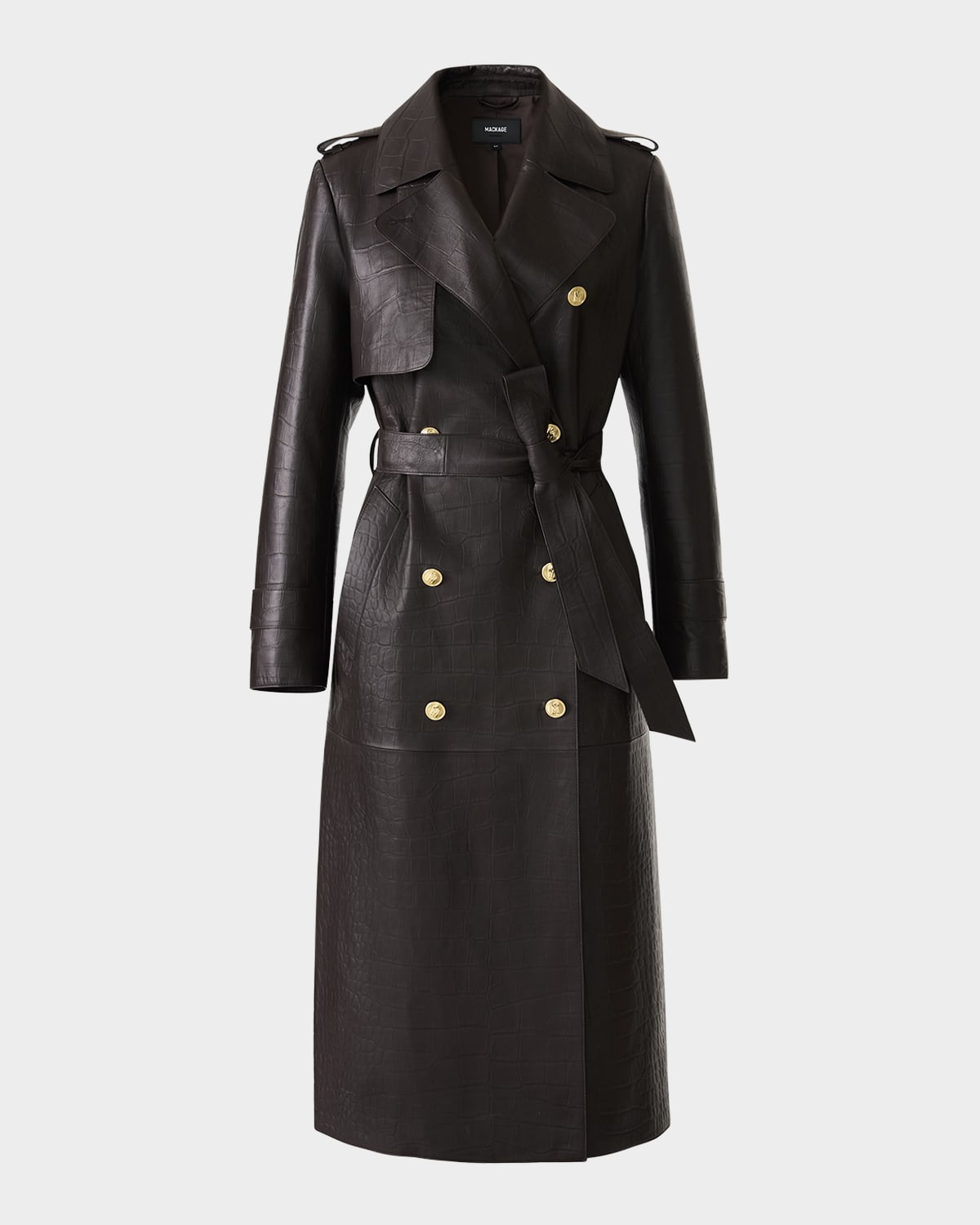 Mackage Gael-nv Croc-embossed Leather Trench Coat In Brown