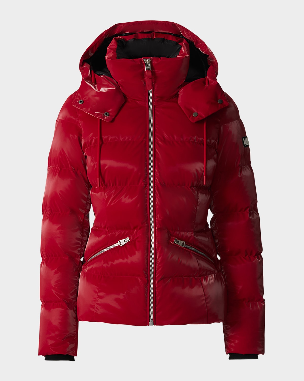 Mackage Madalyn-glo Glossy Down Jacket With Removable Hood In Red