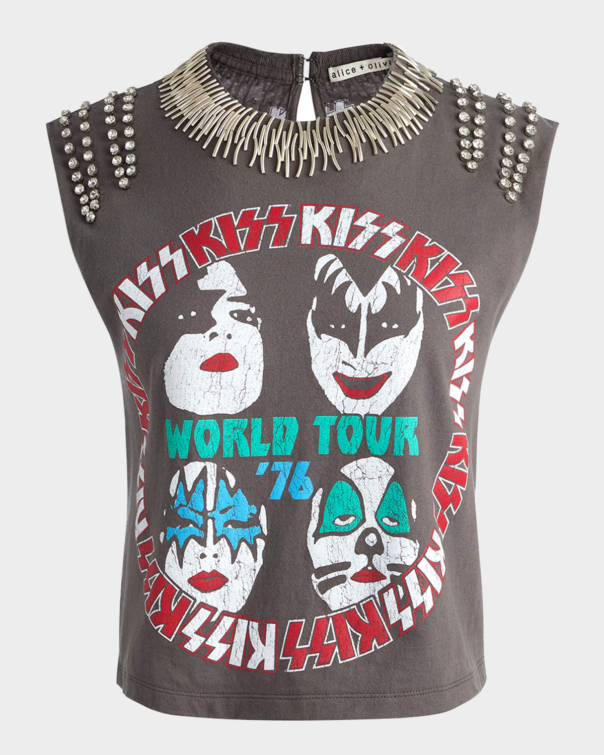 Alice And Olivia Micah Embellished Muscle Tee In Gray