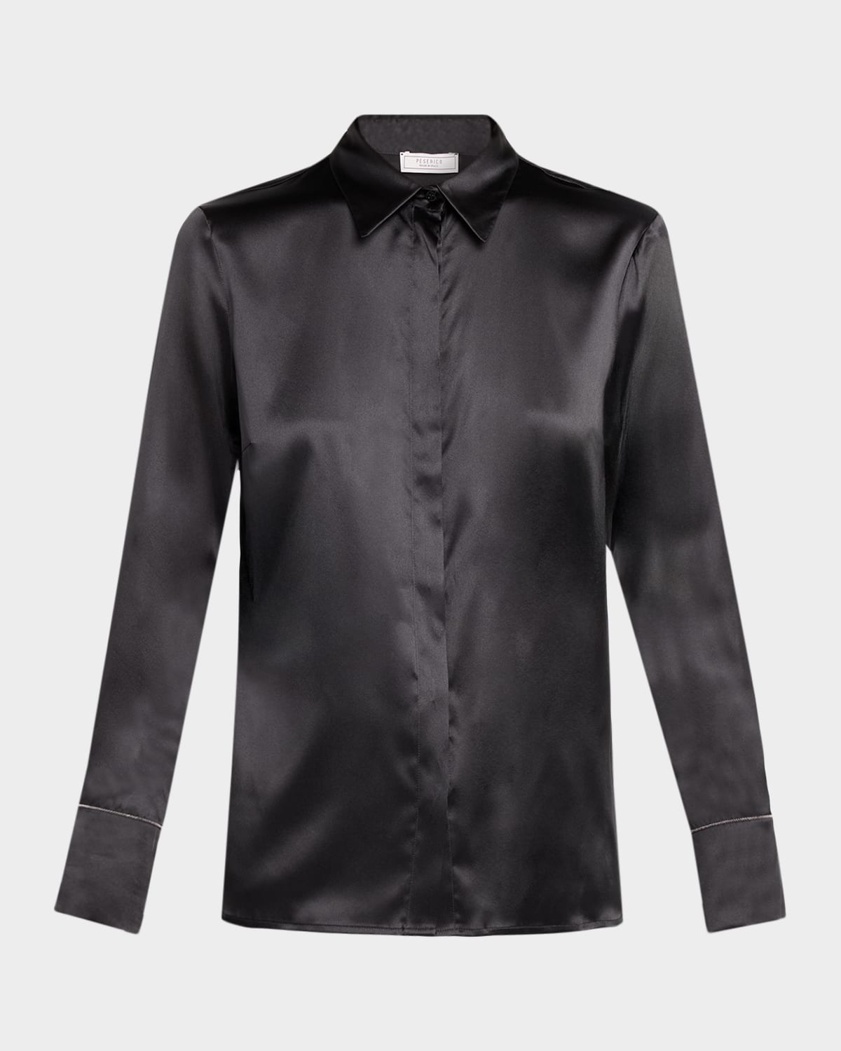 Peserico Stretch Silk Satin Button-front Shirt In Black