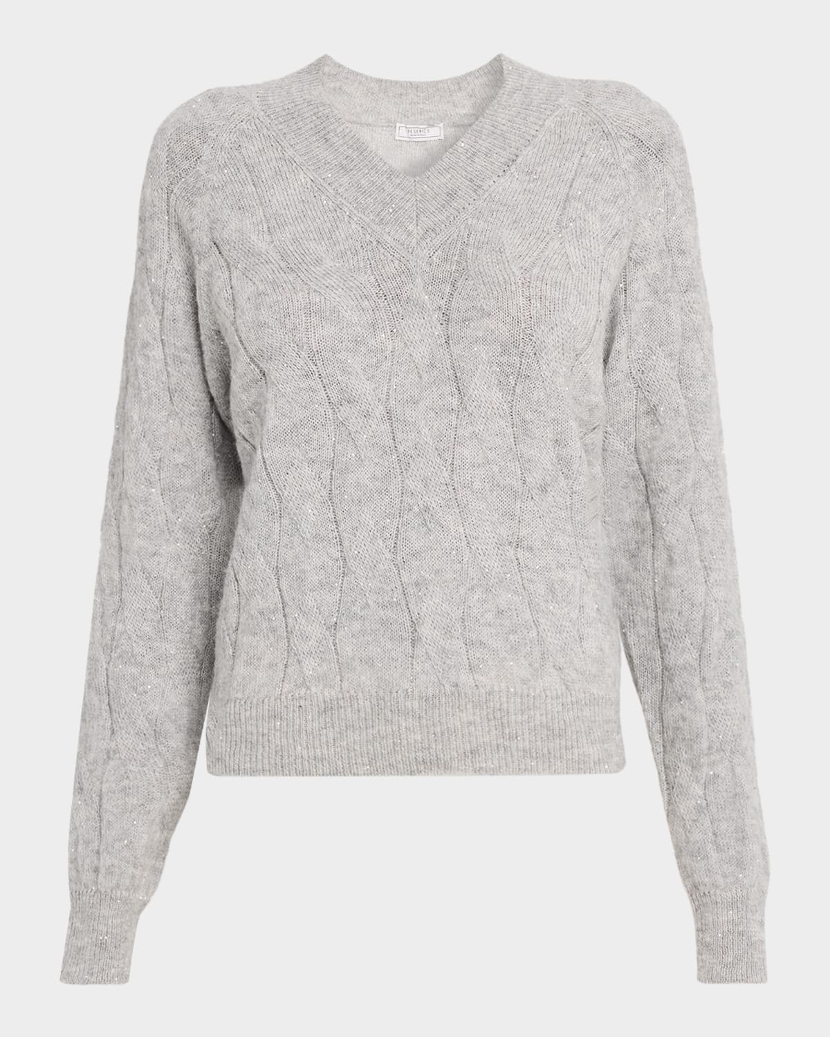 Peserico Alpaca-blend Sequined V-neck Sweater In Gray