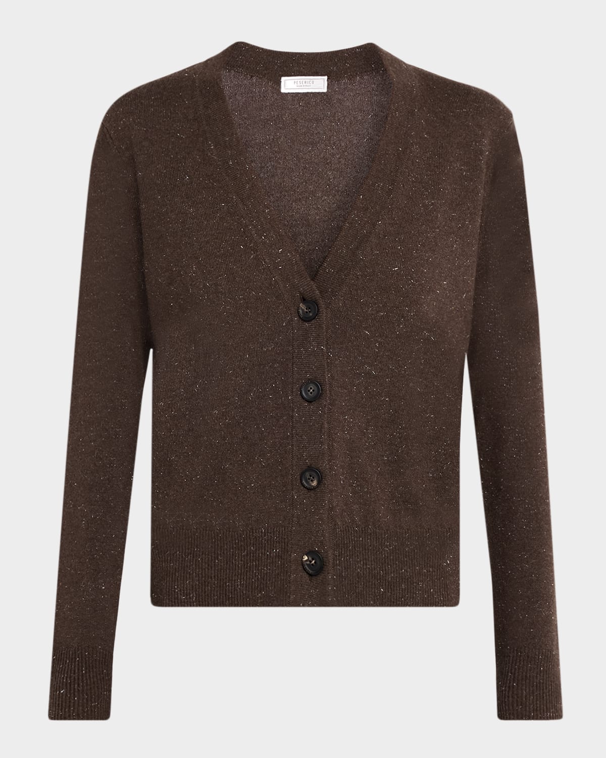 Peserico V-neck Shimmer Knit Cardigan In Brown