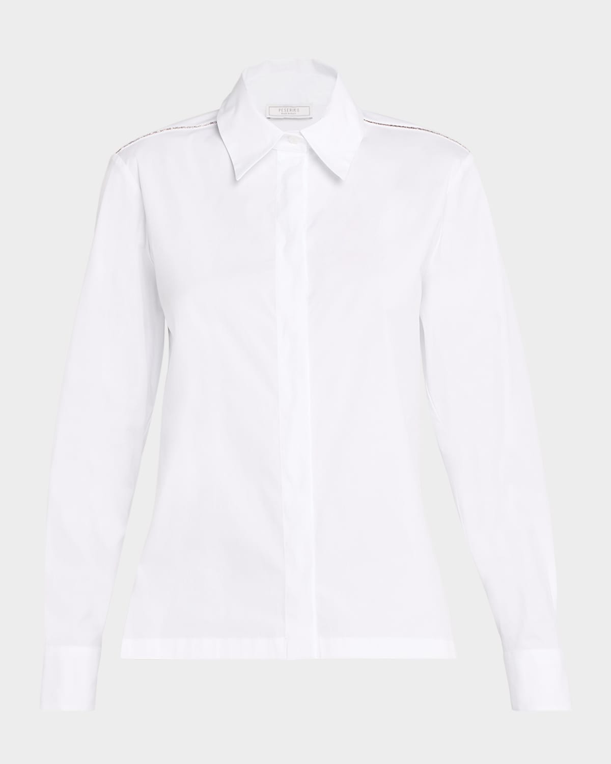 Peserico Leaf-embroidered Concealed-placket Shirt In Multi