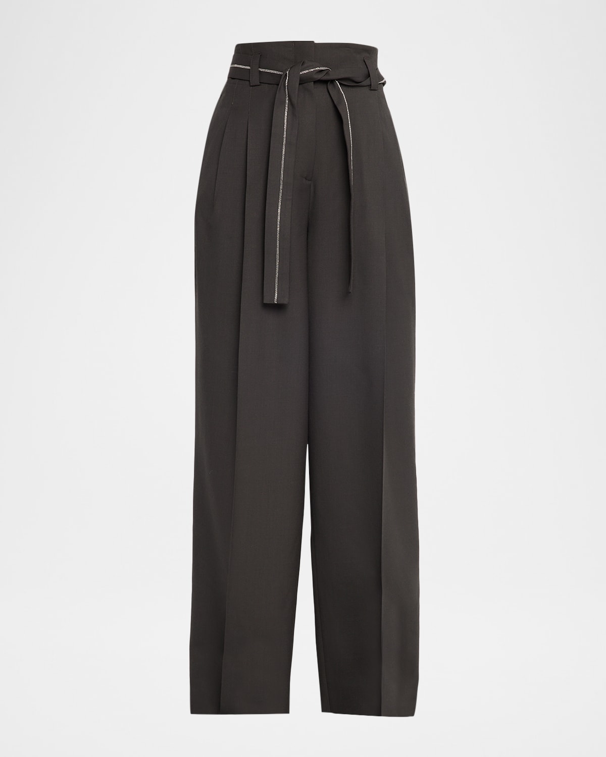 Peserico Belted Wide-leg Wool Flannel Trousers In Black
