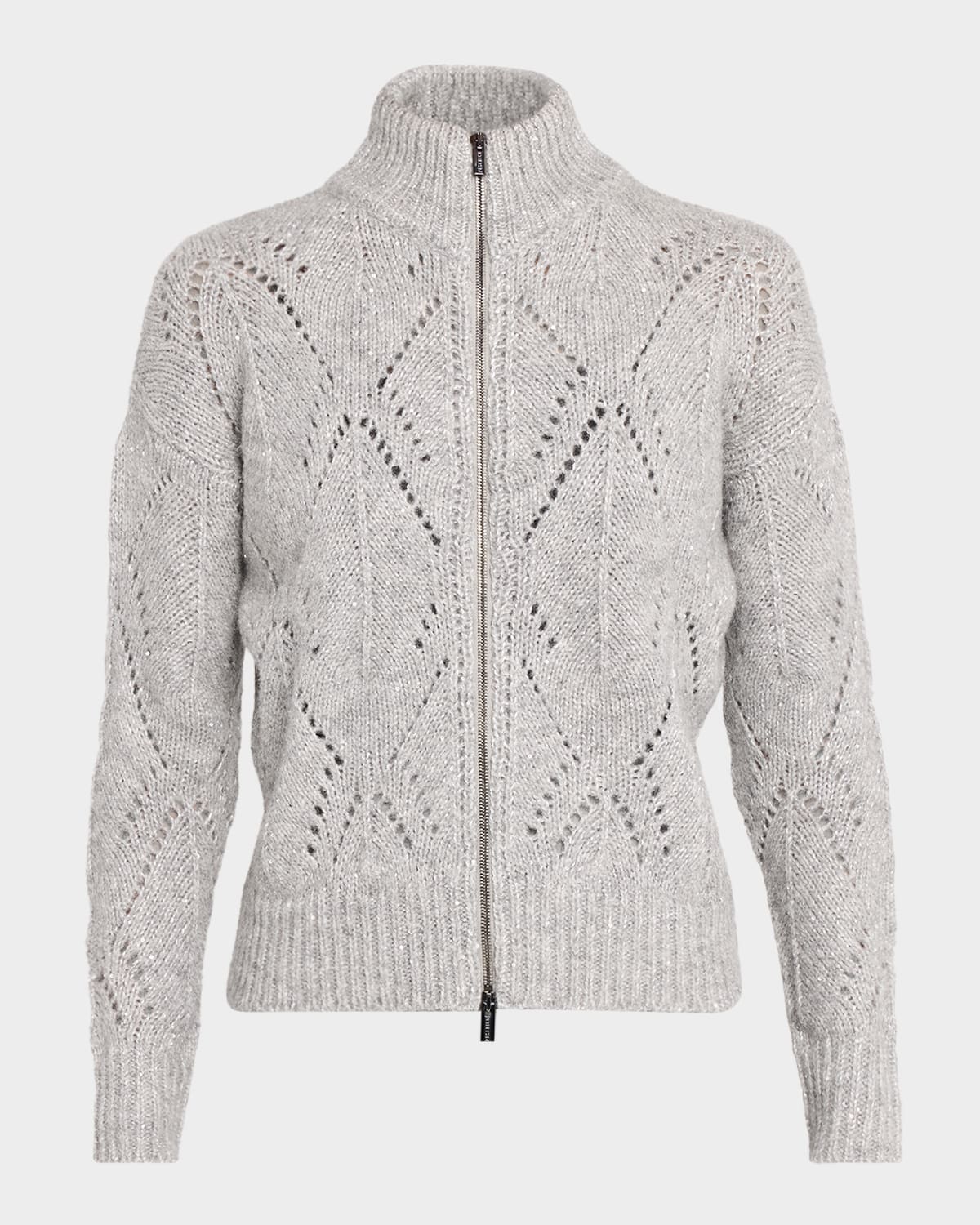 Peserico Turtleneck Sequin Pointelle-knit Sweater In Gray