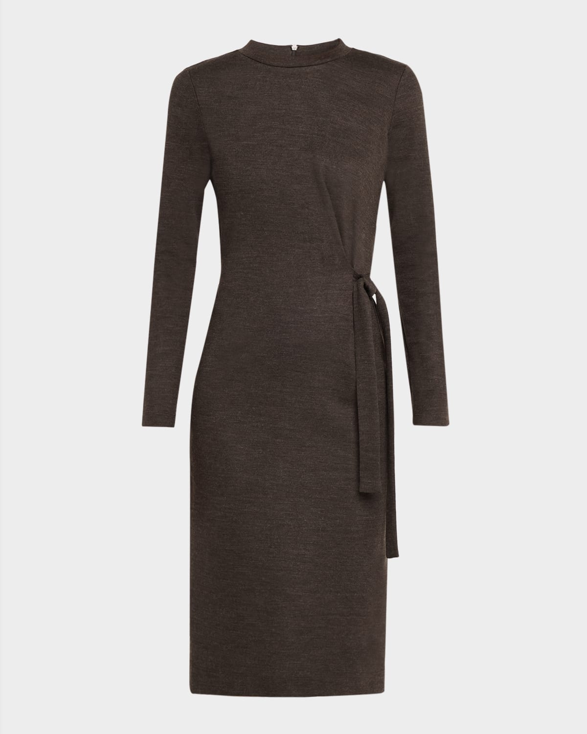 Peserico Fluid Cotton Wool Jersey Belted Midi Dress In Brown