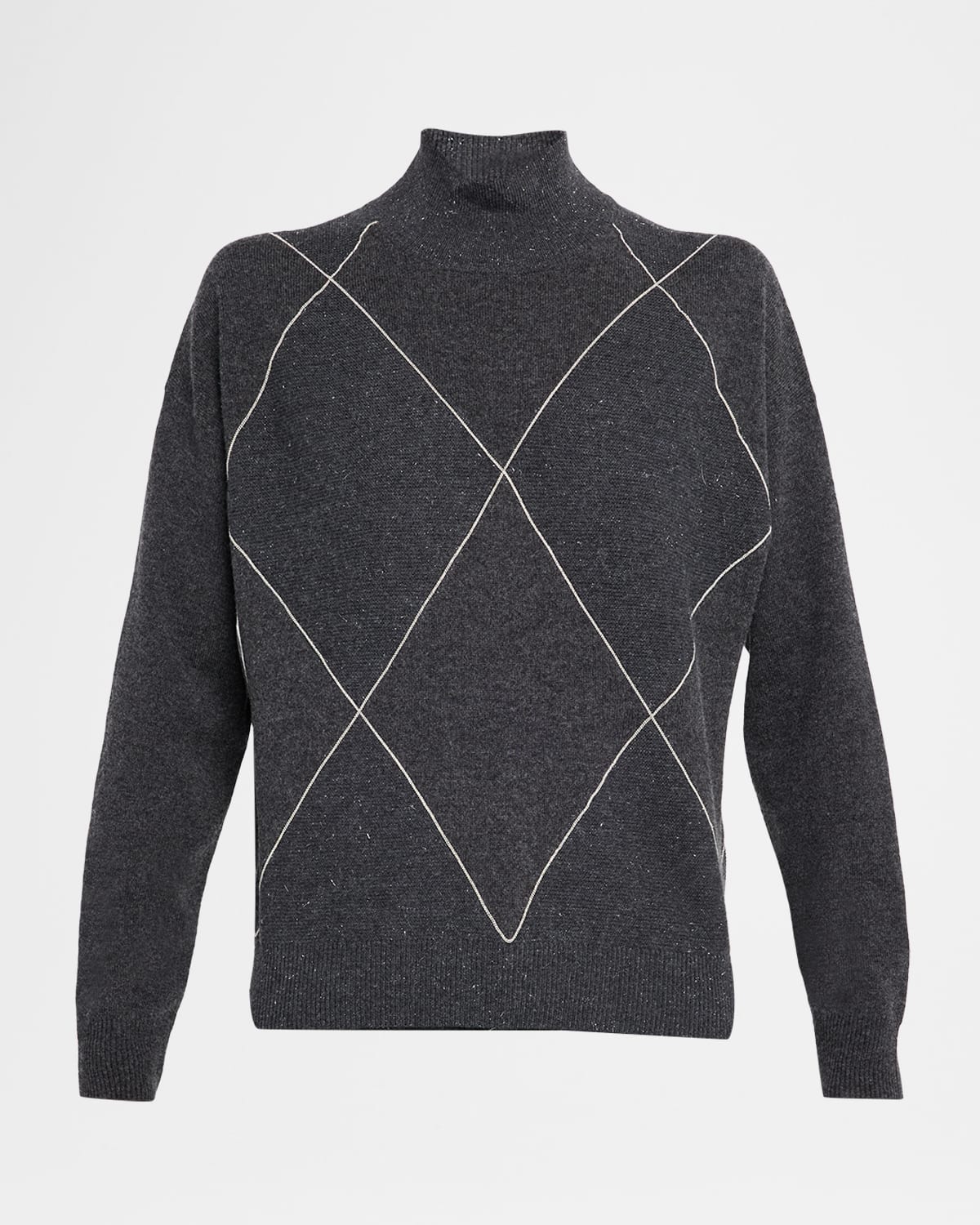Peserico Diamond-patterned Cashmere, Silk And Wool Sweater In Gray