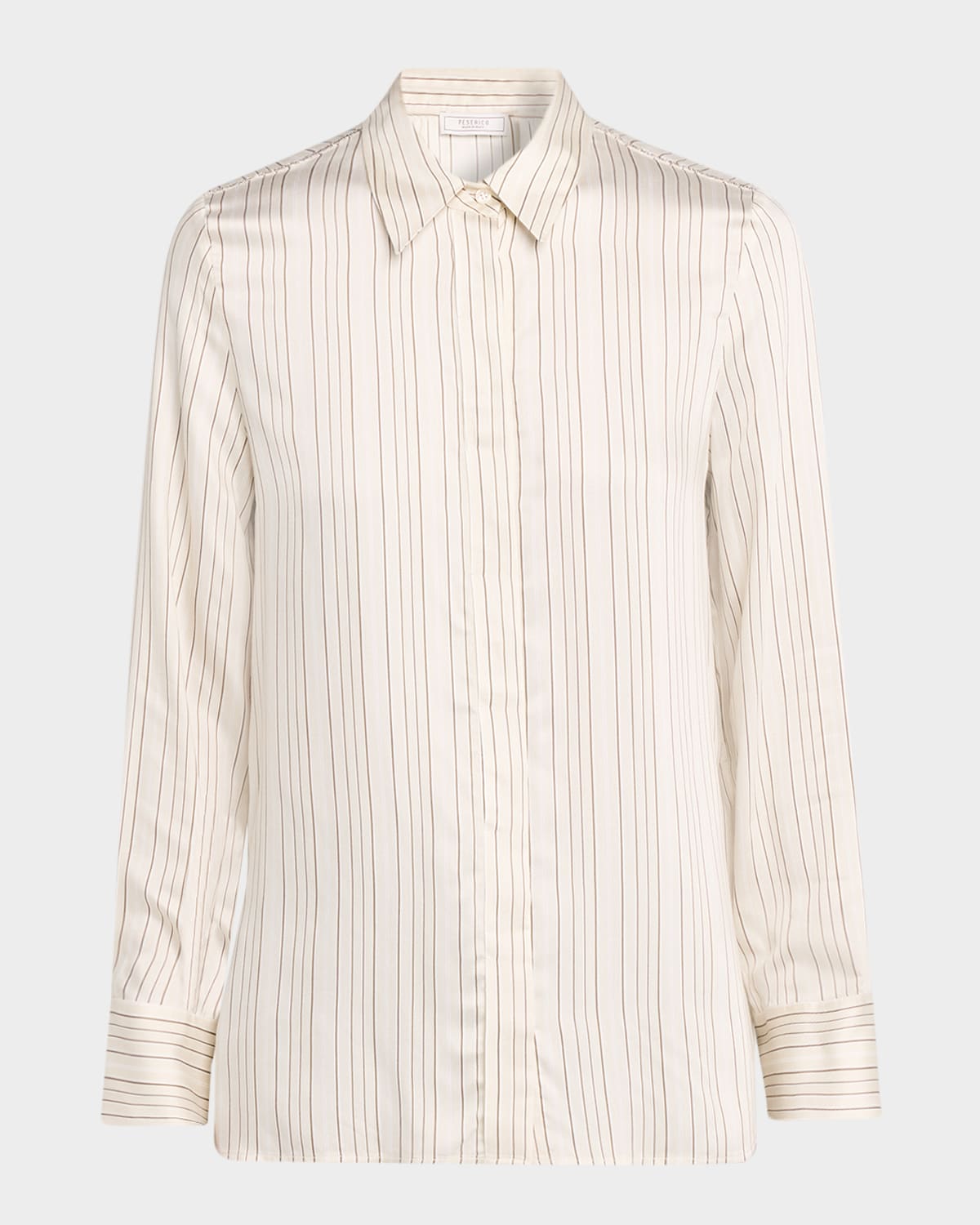 Peserico Striped Viscose Silk Button-front Shirt In Brown