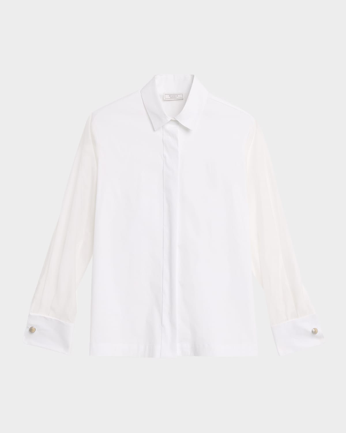 Peserico Cotton Poplin Organza-Sleeve Shirt