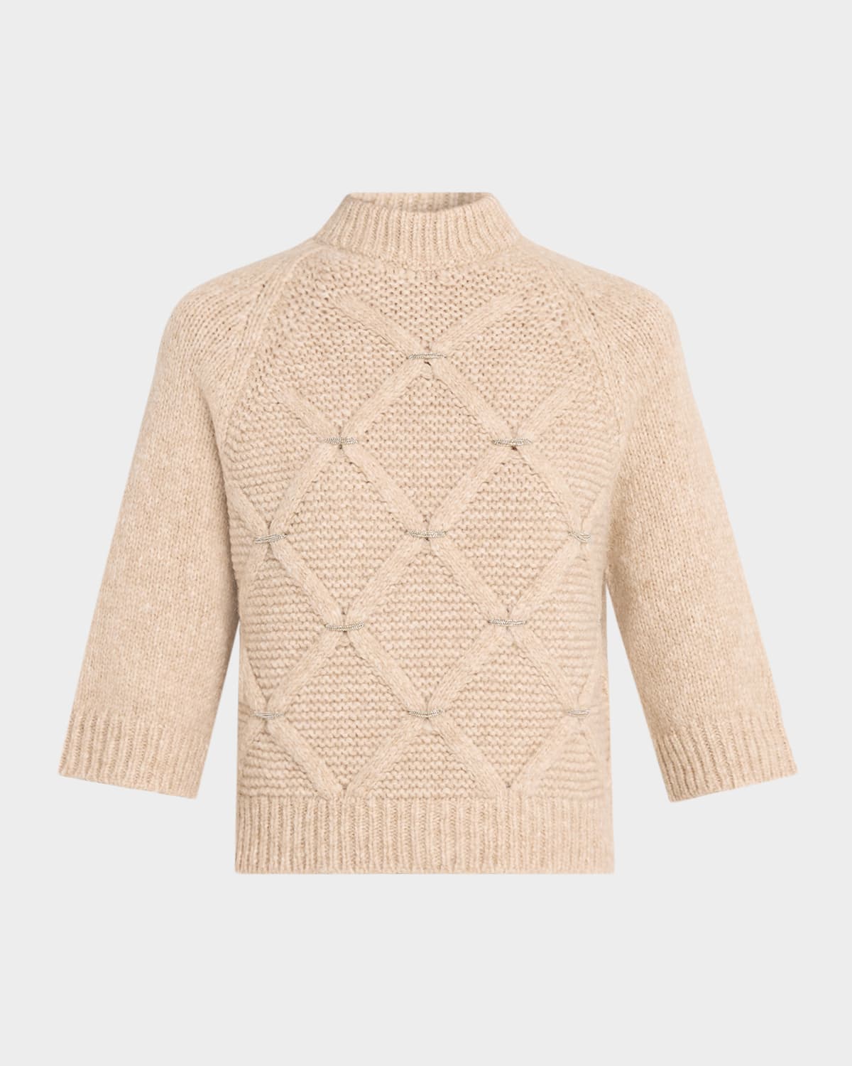 Peserico Alpaca And Wool Blend Diamond-knit Sweater In Neutral