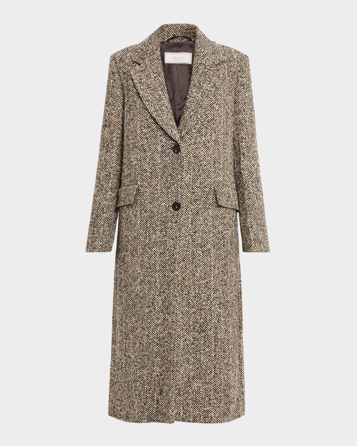 Peserico Single-breasted Long Sequined Herringbone Coat In Multi