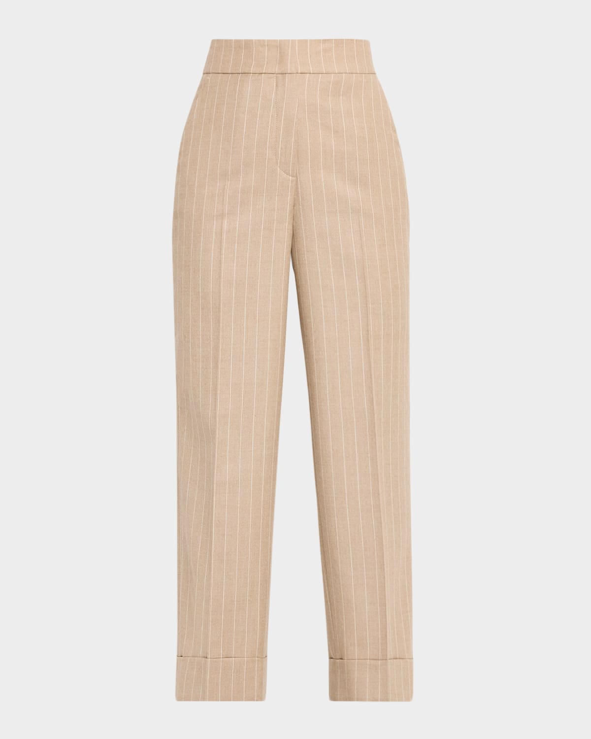 Peserico Cropped Pinstripe Wool-blend Pants In Brown