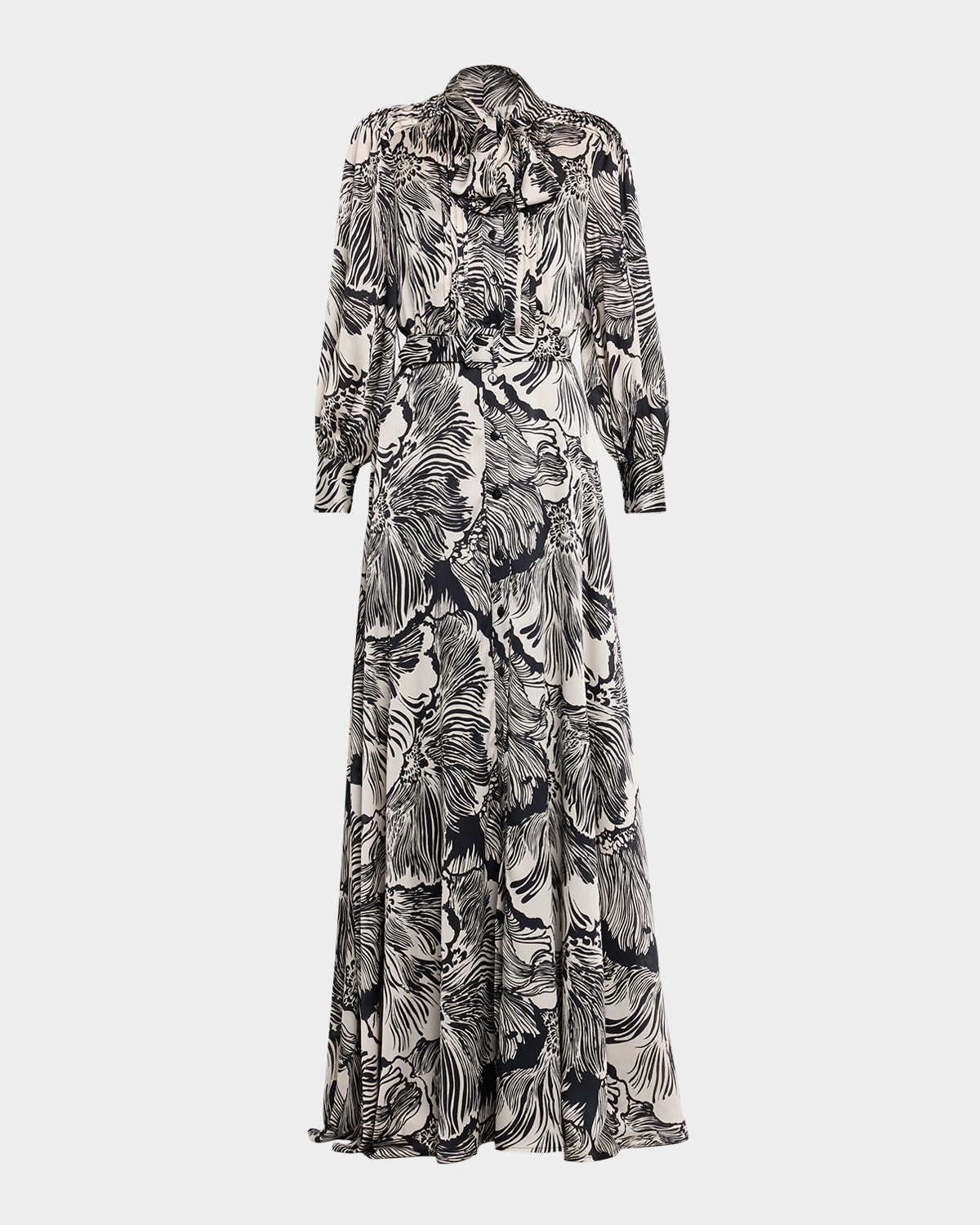 Belted Floral-Print Twill Shirt Gown