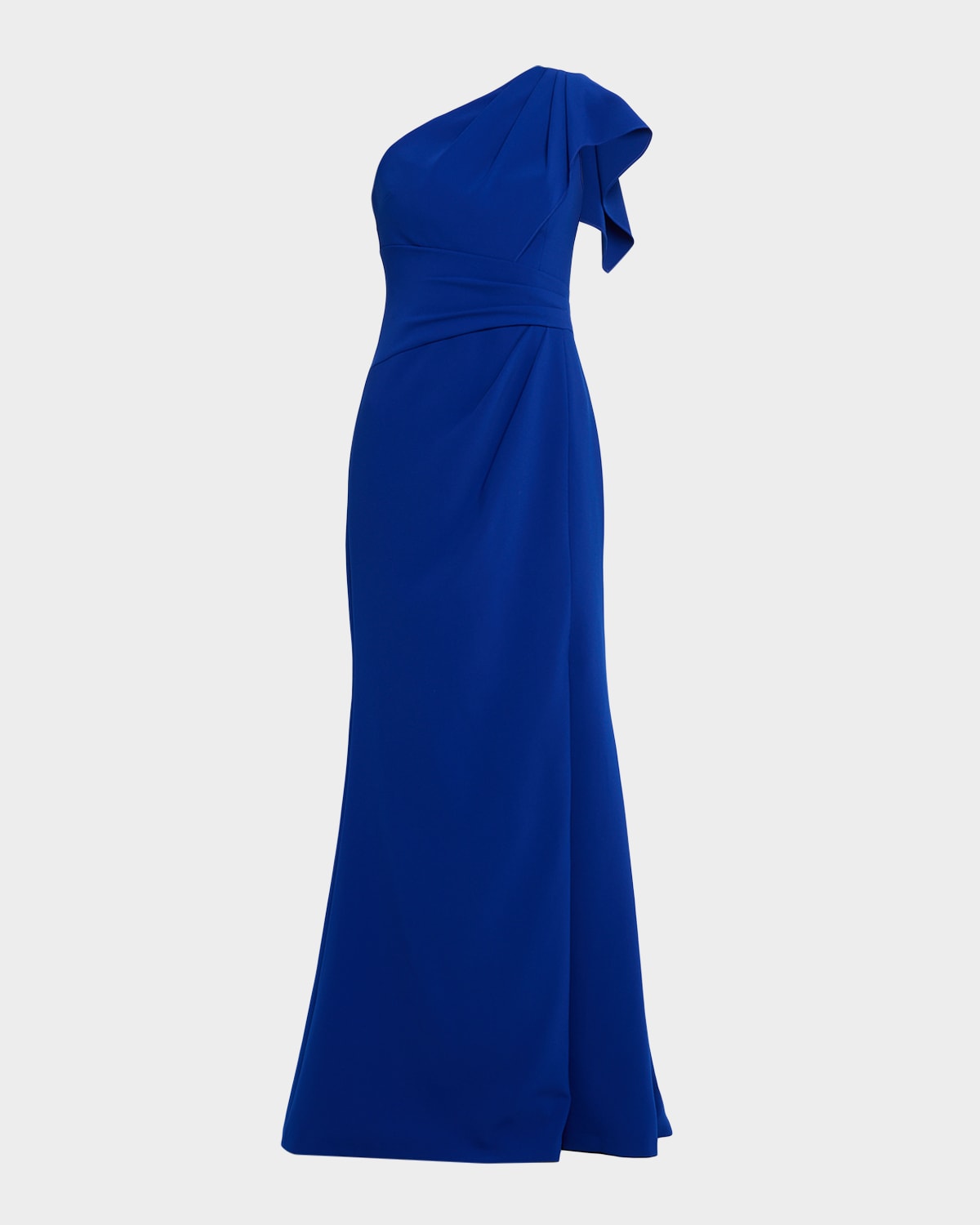 Rickie Freeman For Teri Jon Pleated One-shoulder Stretch Crepe Gown In Blue